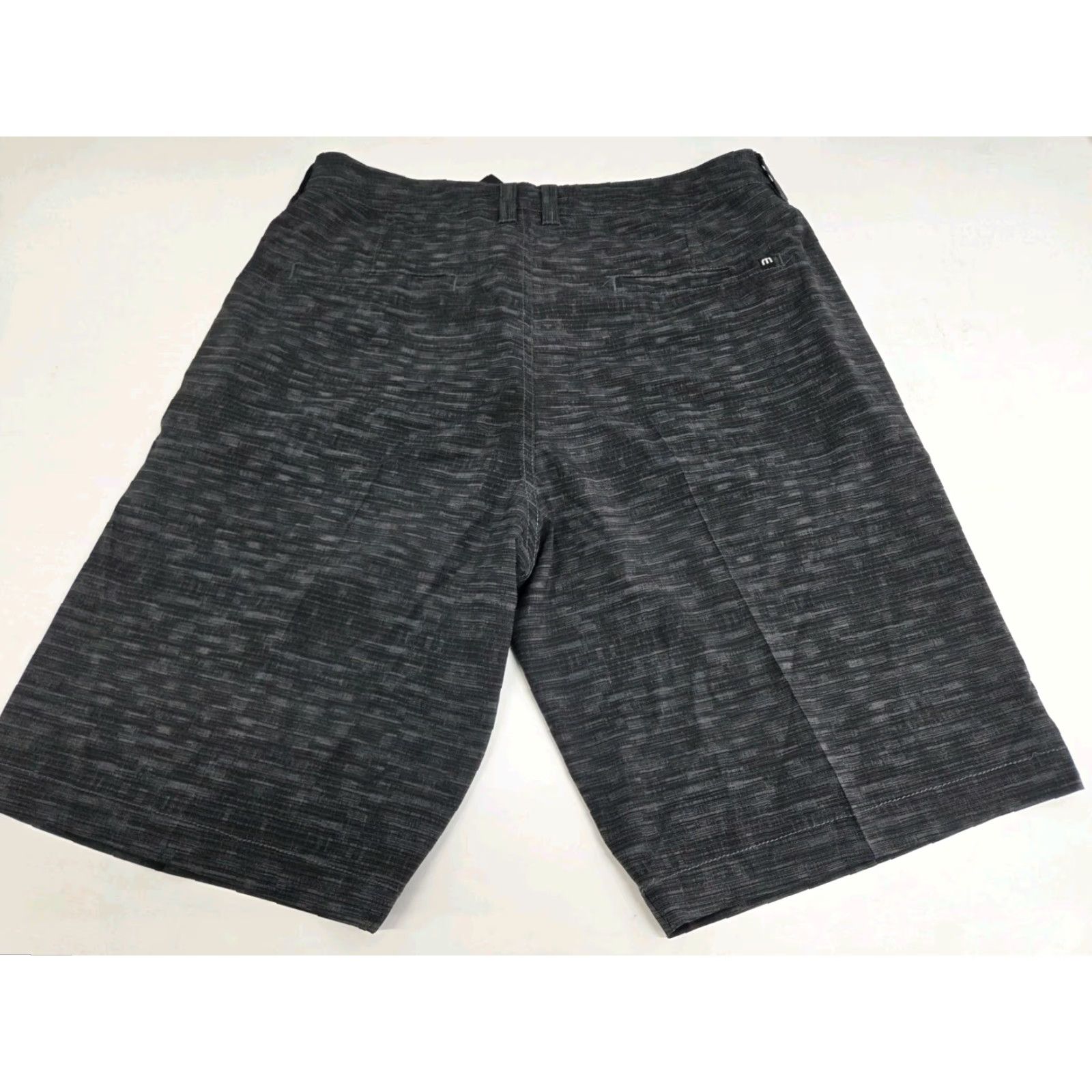 TravisMathew Travis Mathew Mens Golf Chino Shorts Black/Grey Striped Pockets Size 36 Regular Inseam 10 in Zipper Front Flat Fall Spring Summer Clothing Mens Size US 36 / EU 52 - 2 Thumbnail