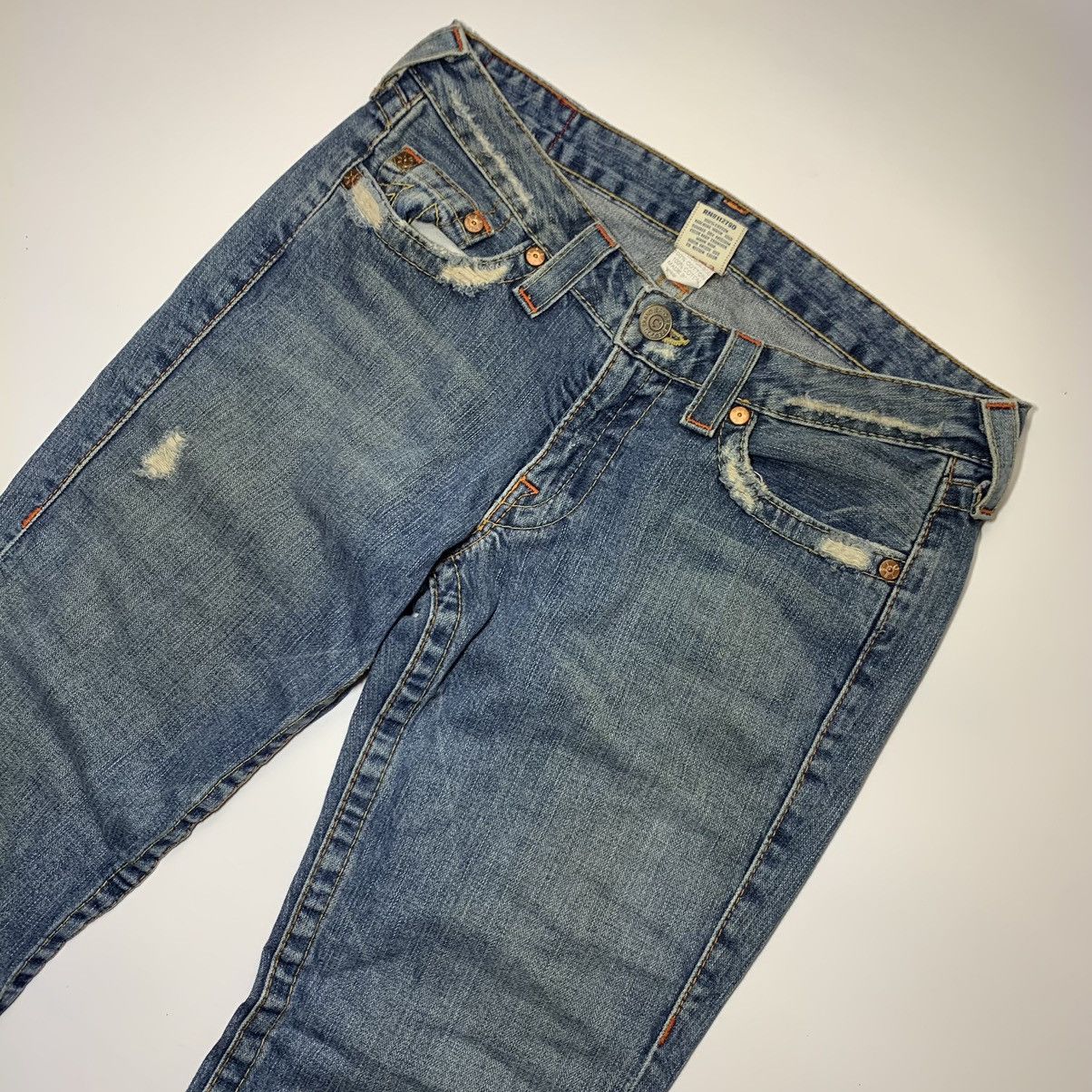 Other TRUE RELIGION FLARE DISTRESSED DENIM JEAN PANT Size US 30 / EU 46 - 9 Thumbnail