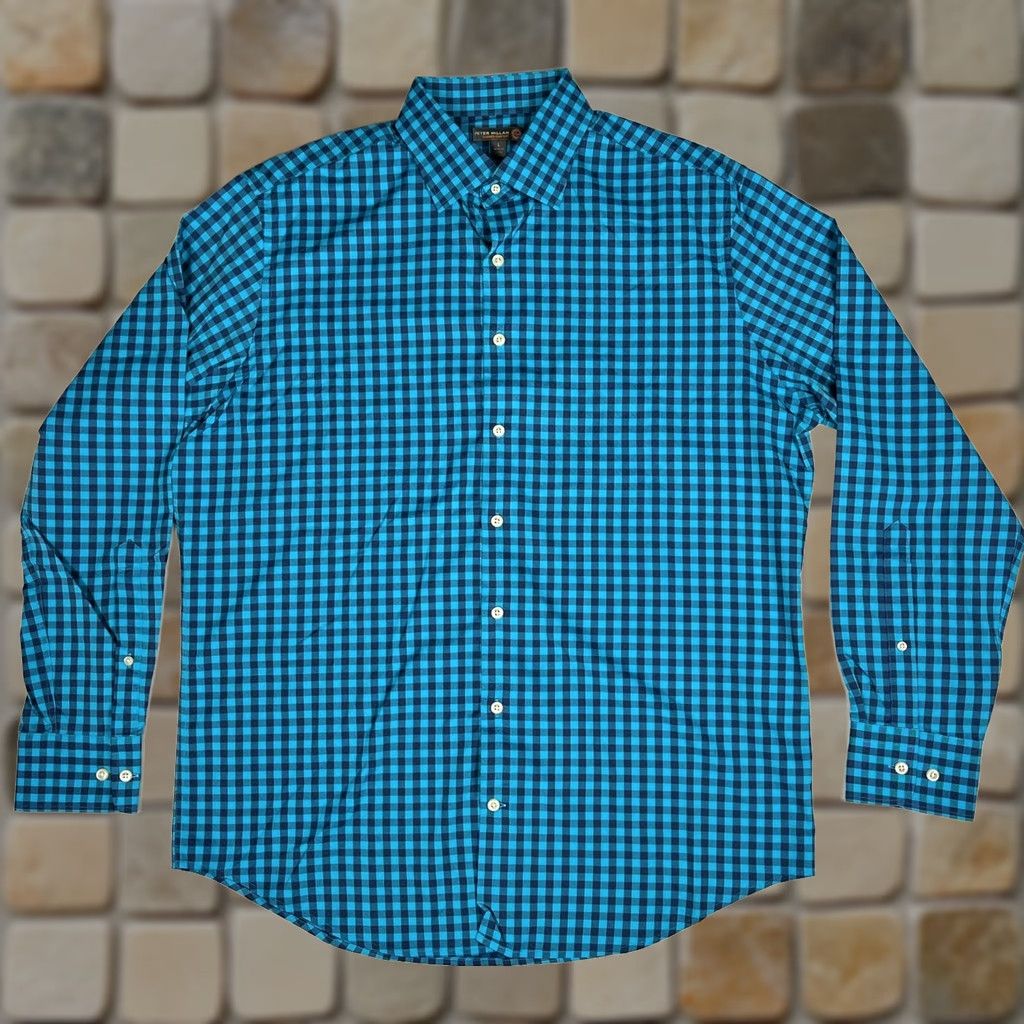 Peter Millar Peter Millar Summer Comfort Button-Up Shirt Mens Check Long Sleeve Sz L Blue Size US L / EU 52-54 / 3 - 1 Thumbnail