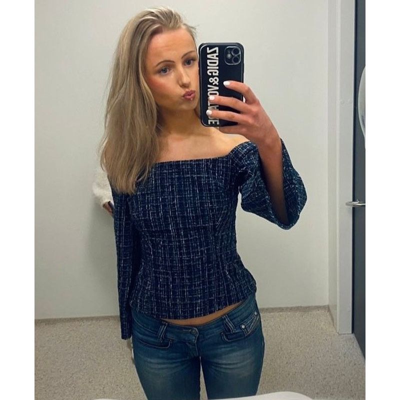 Zara Zara Navy Tweed Off Shoulder Top NWT M Size M / US 6-8 / IT 42-44 - 5 Thumbnail