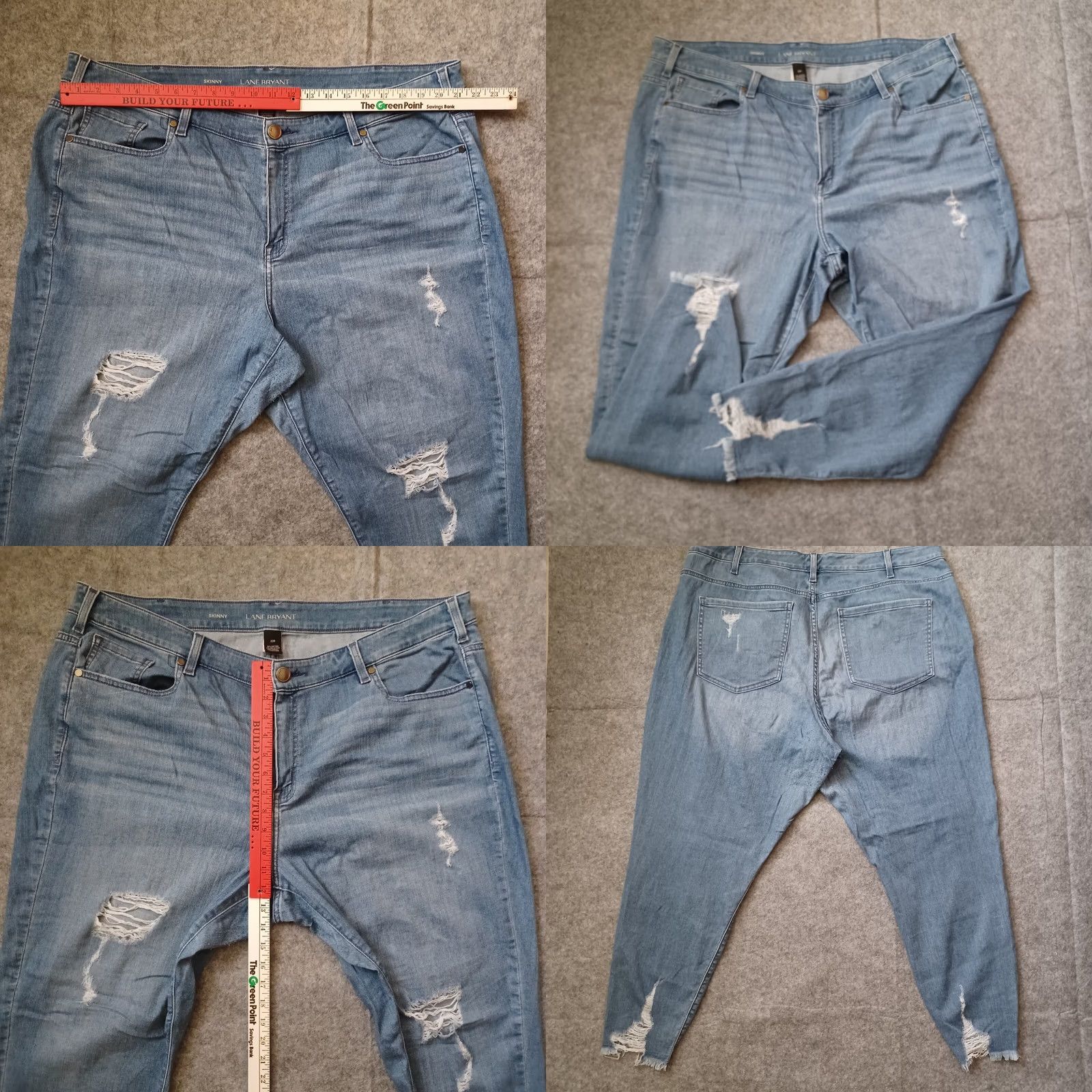 Vintage Lane Bryant Womens Plus Size Jeans 22R Blue Light Denim Distressed Skinny Ankle 5-Pocket Modern Slim Size 40" / US 18 - 8 Thumbnail