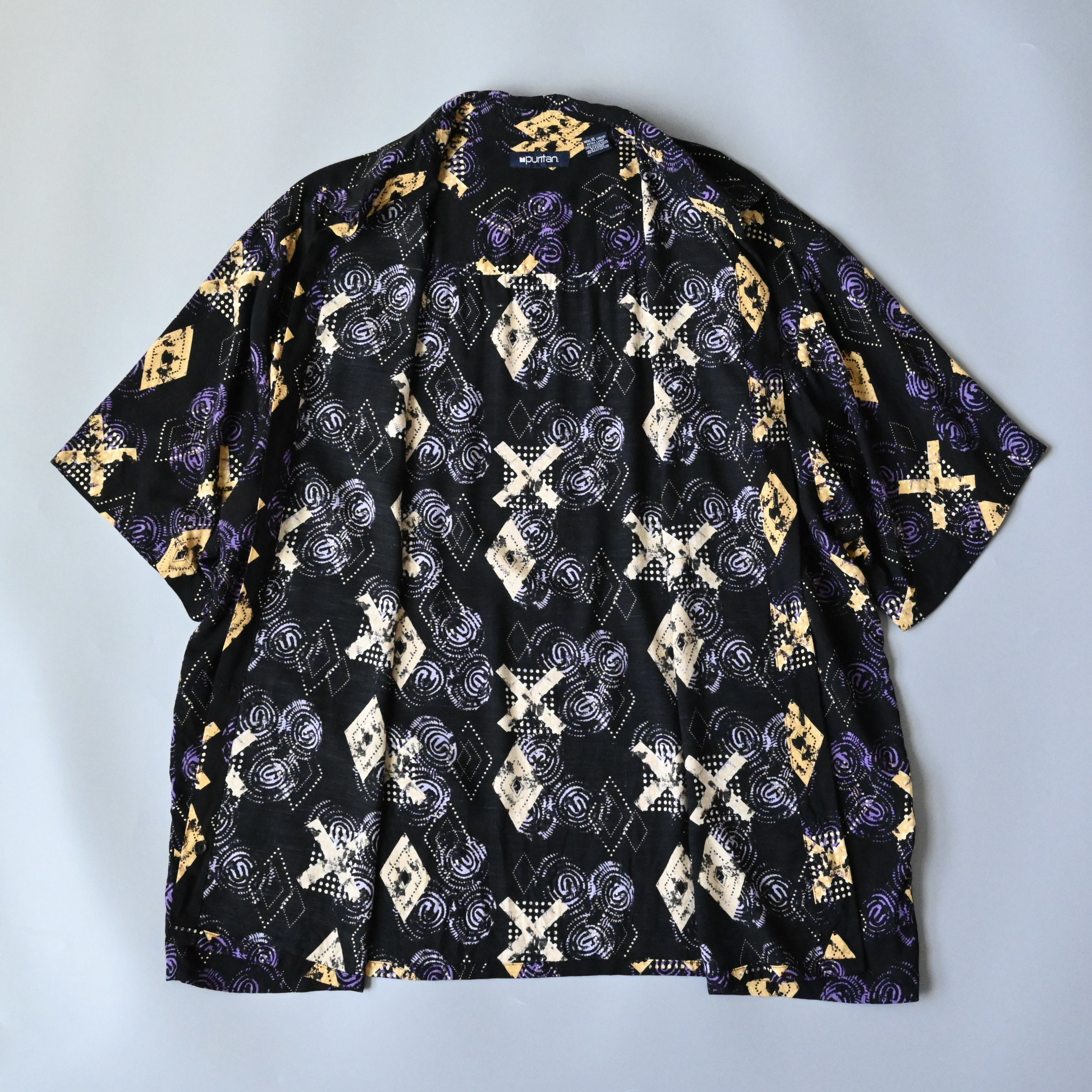 Puritan VTG 90s Puritan geometric pattern rayon shirt, Lakers color Size US XL / EU 56 / 4 - 4 Thumbnail