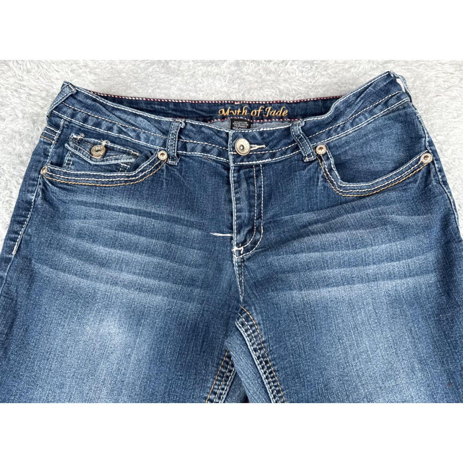 Vintage Myth Of Jade Jeans Women 12 Blue Denim Bootcut Low Rise Cotton Blend 32x31 Maurices Jeans Womens Pants 5-Pocket Design Zipper Distressed Medium Wash Size 34" / US 12 / IT 48 - 4 Thumbnail