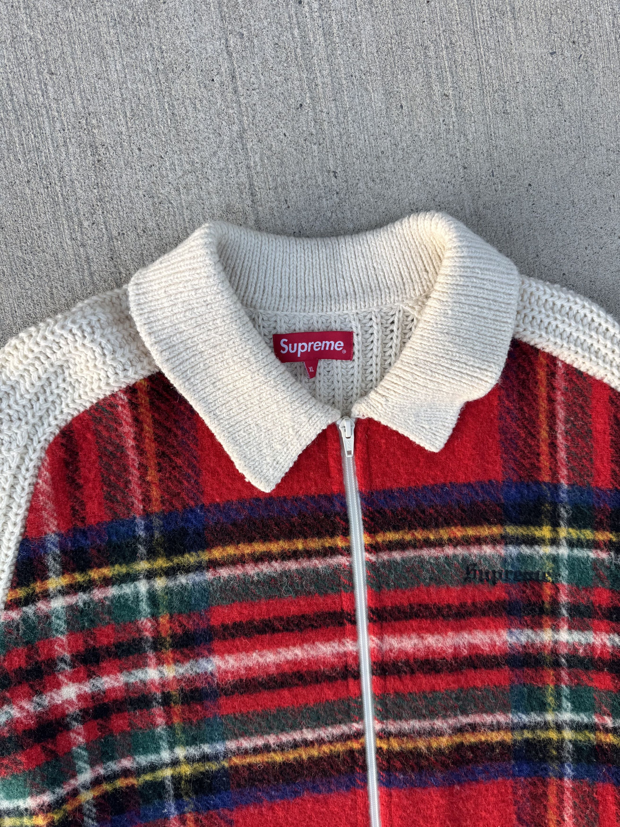 fw18 supreme plaid front zip sweater