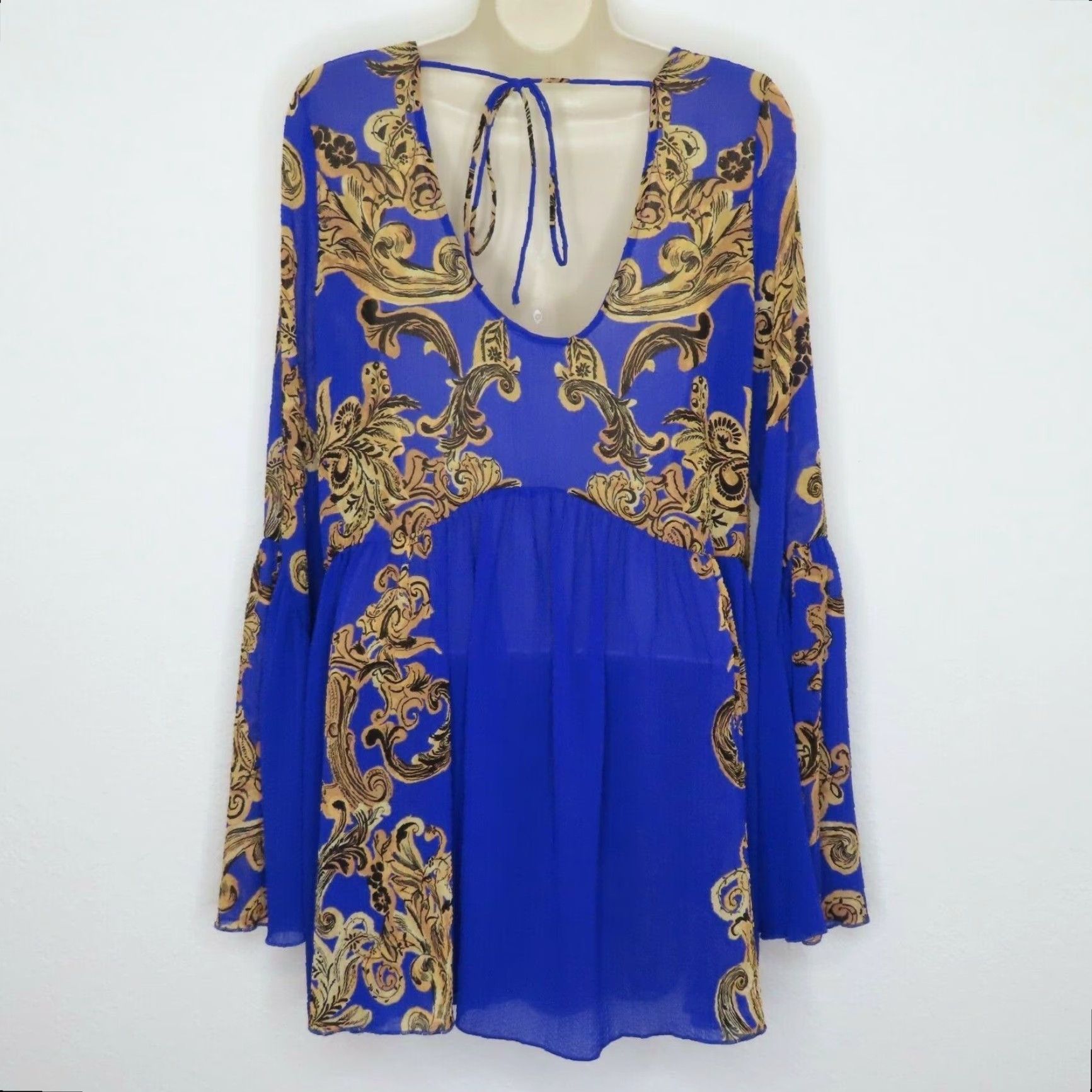 Free People Free People Women Small Symphony Slip Dress OB721476 Blue Gold Scroll Size S / US 4 / IT 40 - 5 Thumbnail