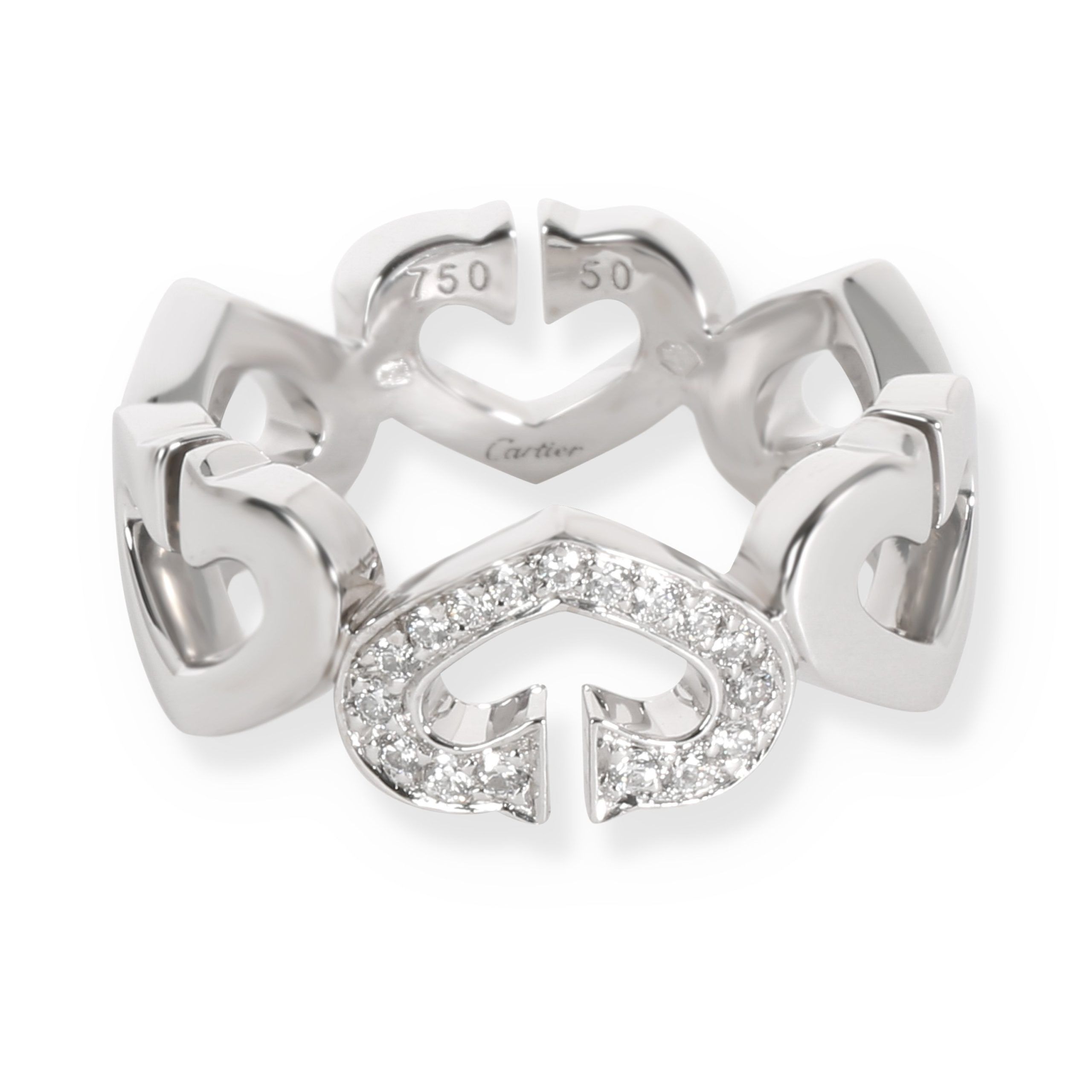 image of Cartier Open Linked Hearts Diamond Ring In 18K White Gold 0.10 Ctw, Women's