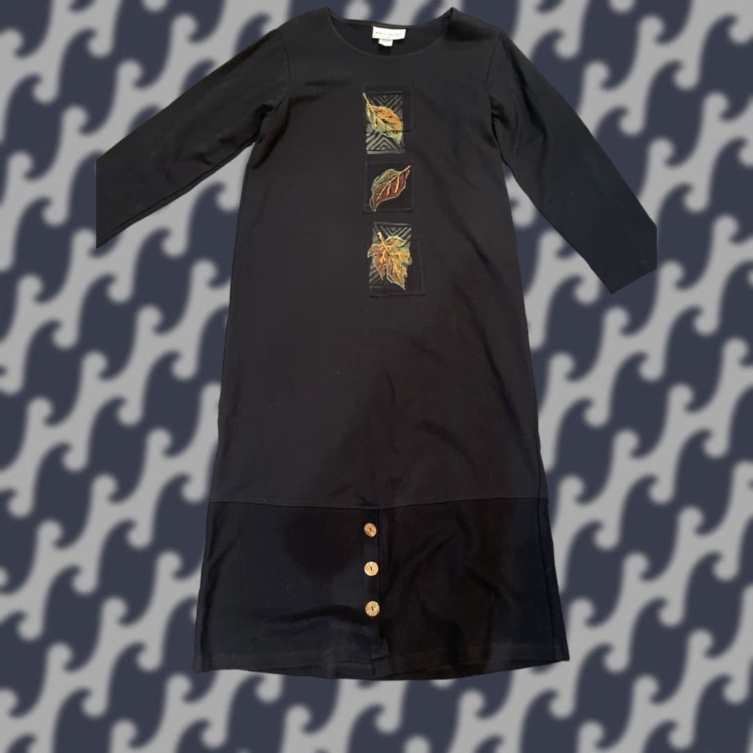 Vintage VINTAGE Design Limited Dress And Vest Womens Small 2 Piece Black Long Sleeve Fall Leaves Casual Workwear Size S / US 4 / IT 40 - 1 Thumbnail