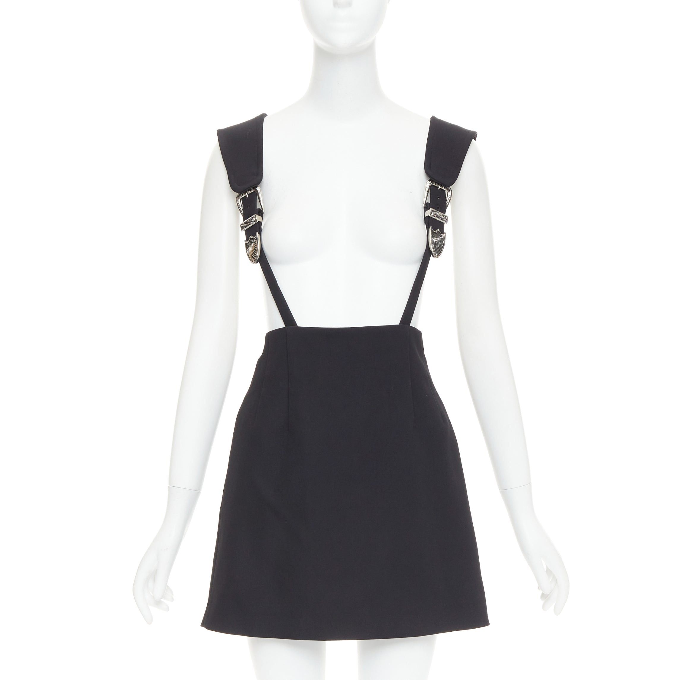 TOGA VIRILIS TOGA ARCHIVES Twill black leather western silver buckles suspender skirt FR36 S Size 27" / US 4 / IT 40 - 1 Thumbnail