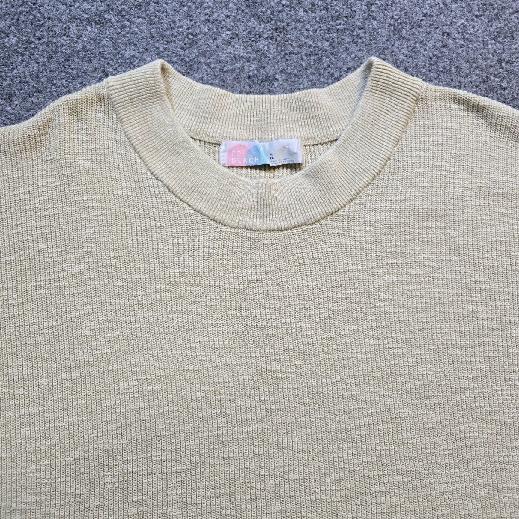 Free People VINTAGE Free People Top Womens Size XL Beige Textured Oversized Boxy Long Sleeve Basic Size XL / US 12-14 / IT 48-50 - 2 Thumbnail