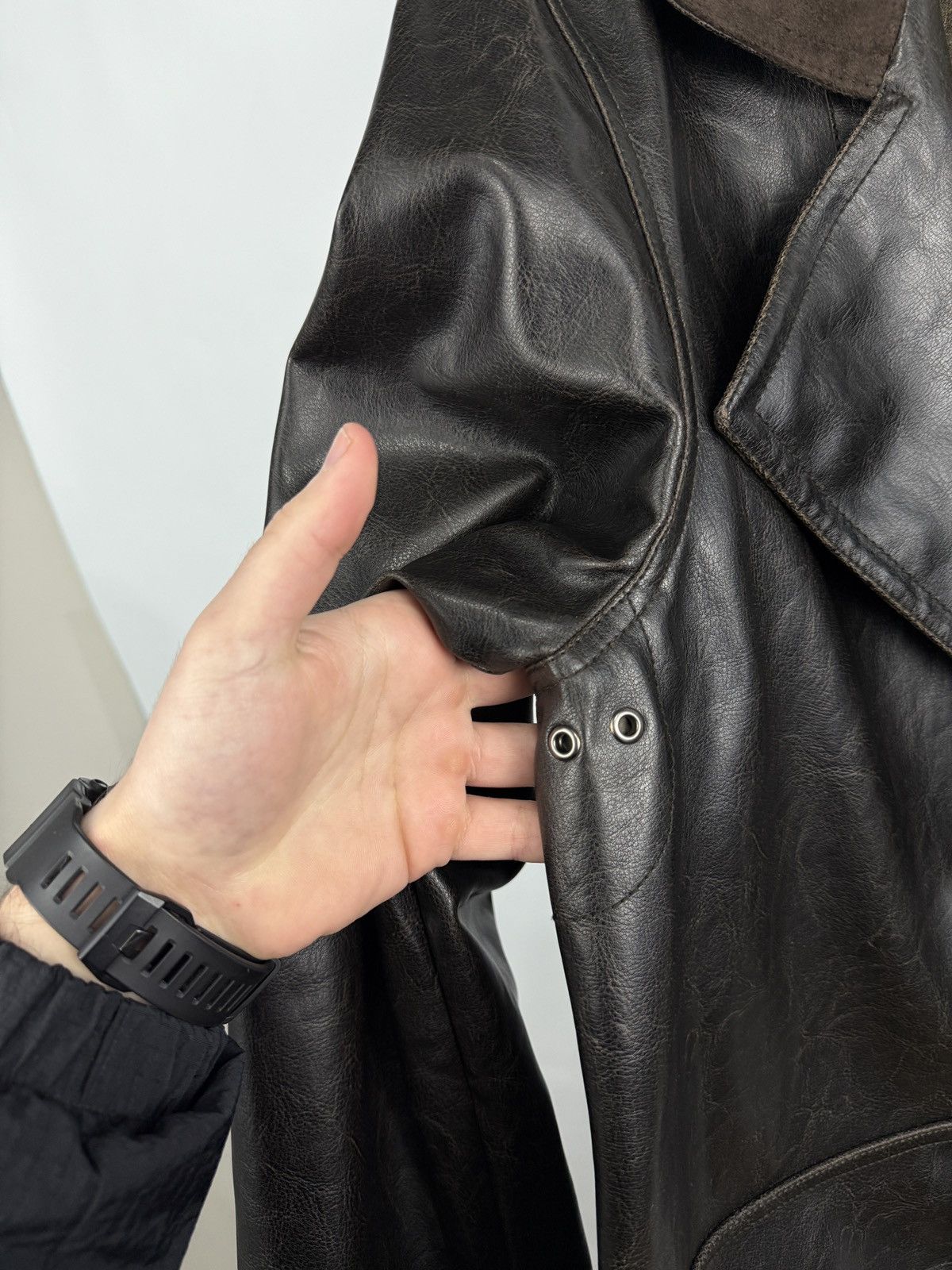 Armani Collezioni 🇮🇹 Vintage 80s Armani Collezioni Faux Leather Overcoat Jacket Size US XL / EU 56 / 4 - 14 Thumbnail