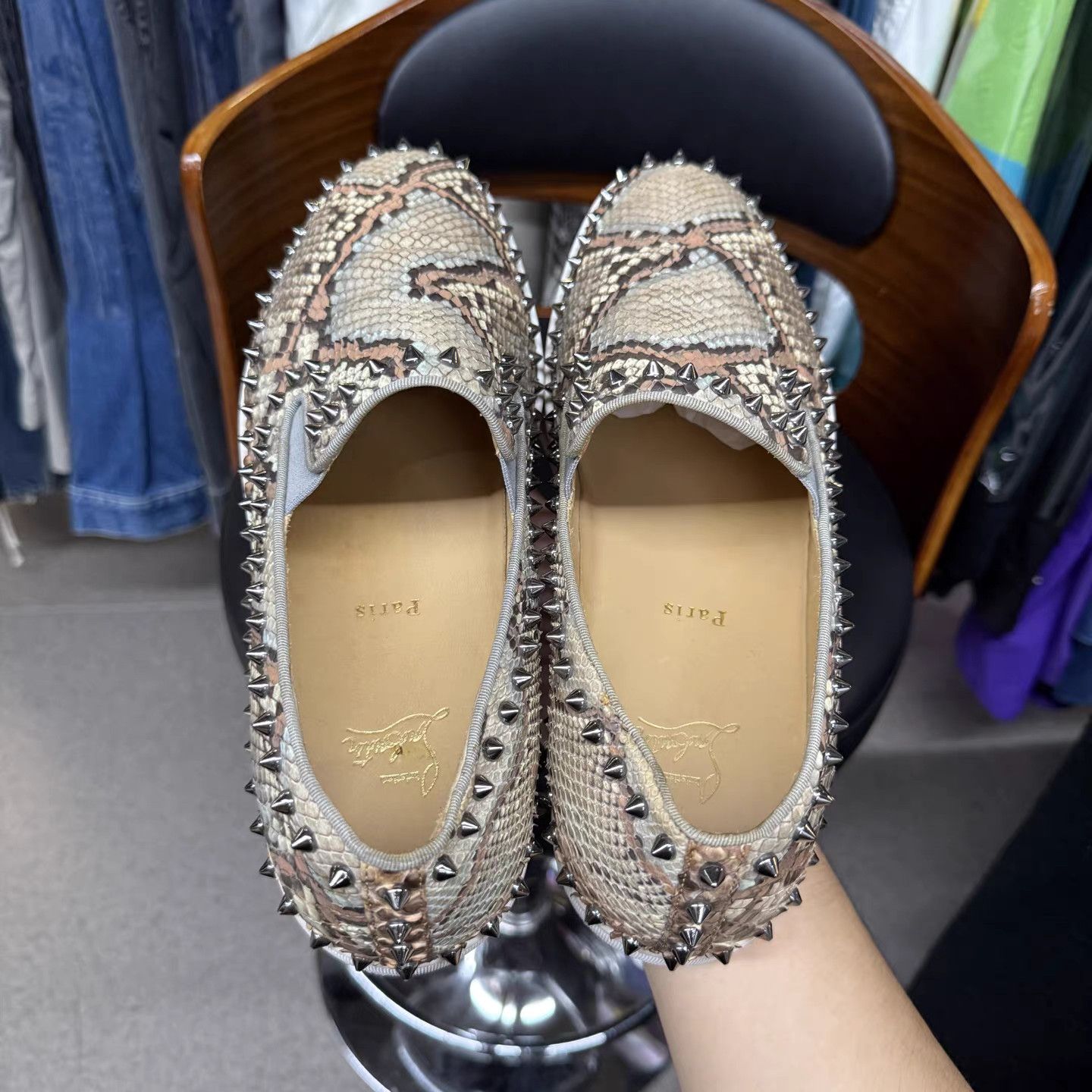 Christian Louboutin Christian Louboutin Snakeskin Studded Slip-On K15 Size US 11.5 / EU 44-45 - 8 Thumbnail