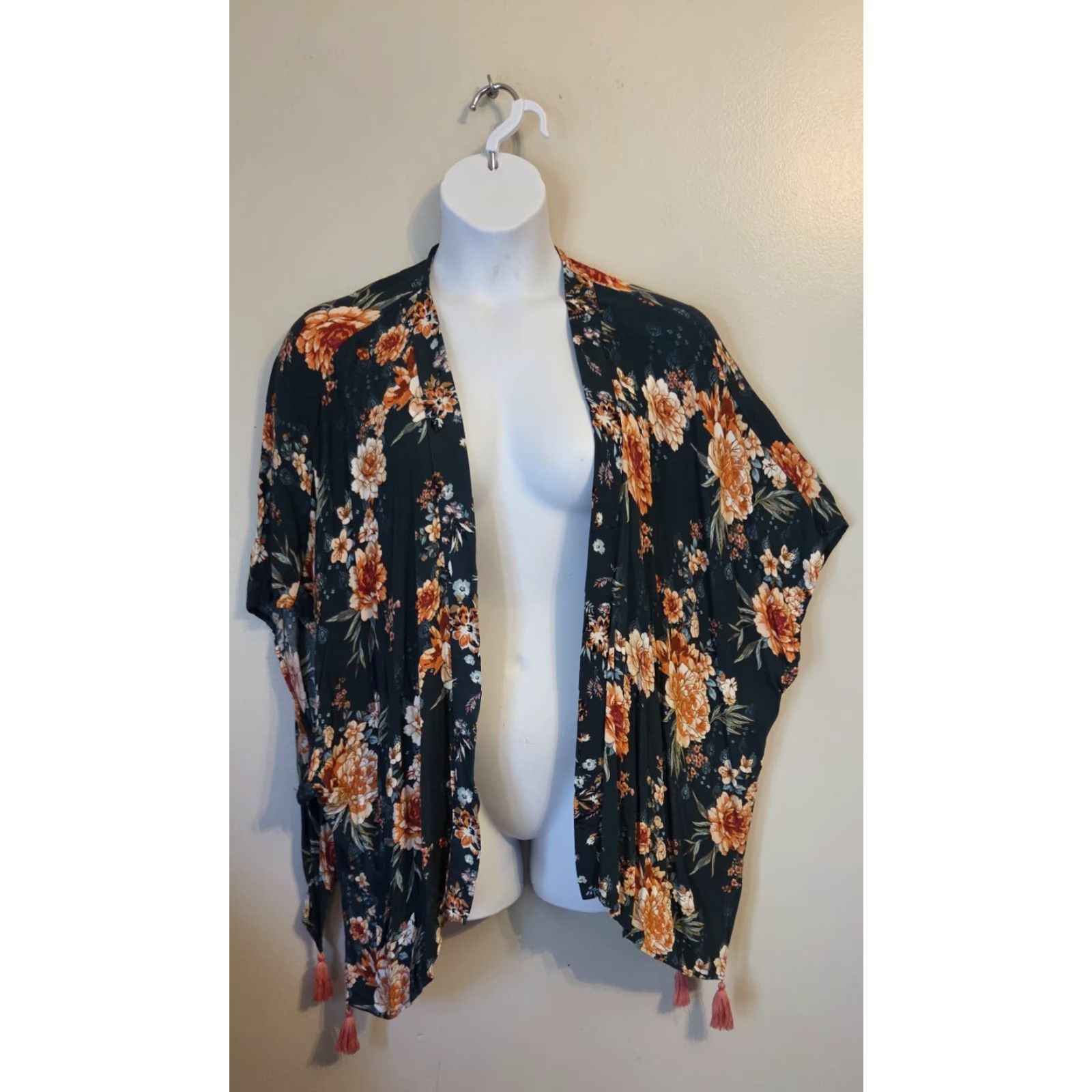 Vintage Knox Rose Floral Open Front Cardigan Duster Jacket Tassels Hippie Boho XL 2X Size XL / US 12-14 / IT 48-50 - 2 Thumbnail