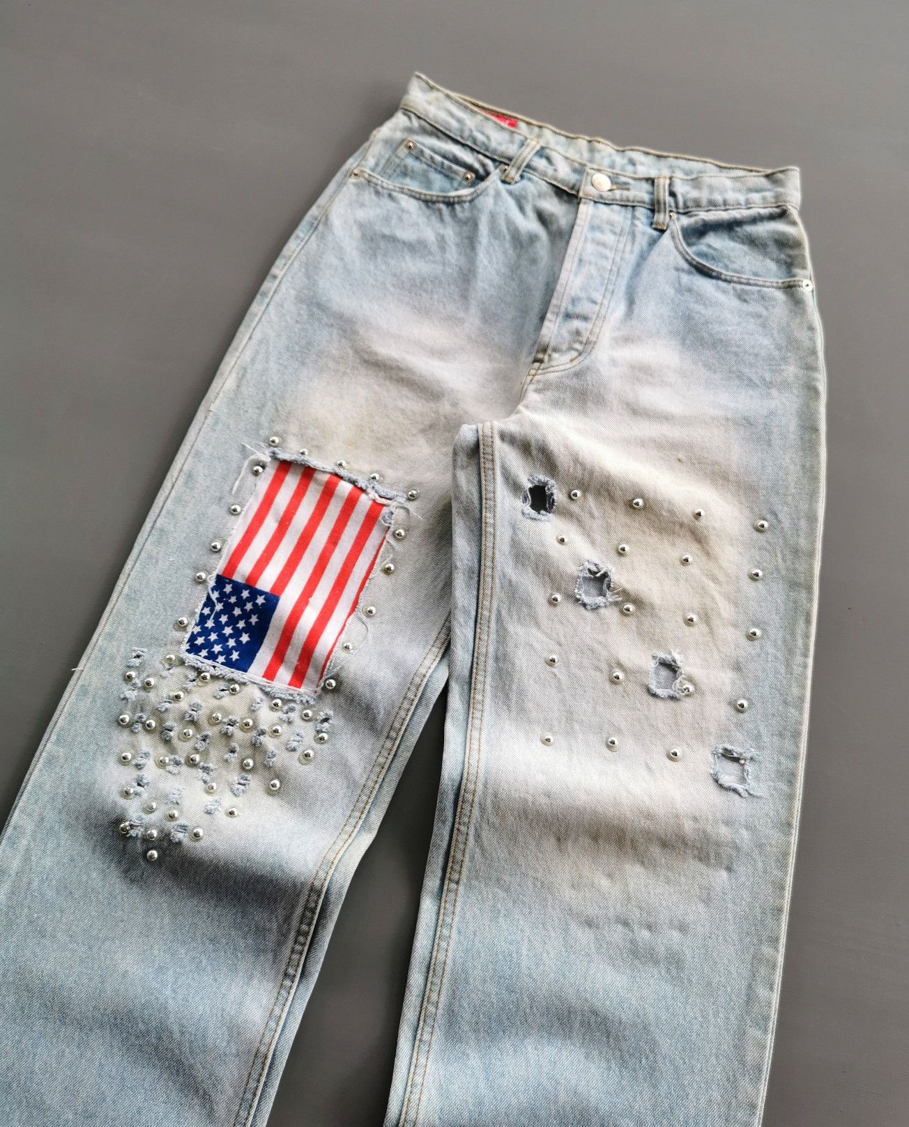 Other Kakachi USA Flag Studded Distressed Square Design Jeans Size US 28 / EU 44 - 2 Thumbnail
