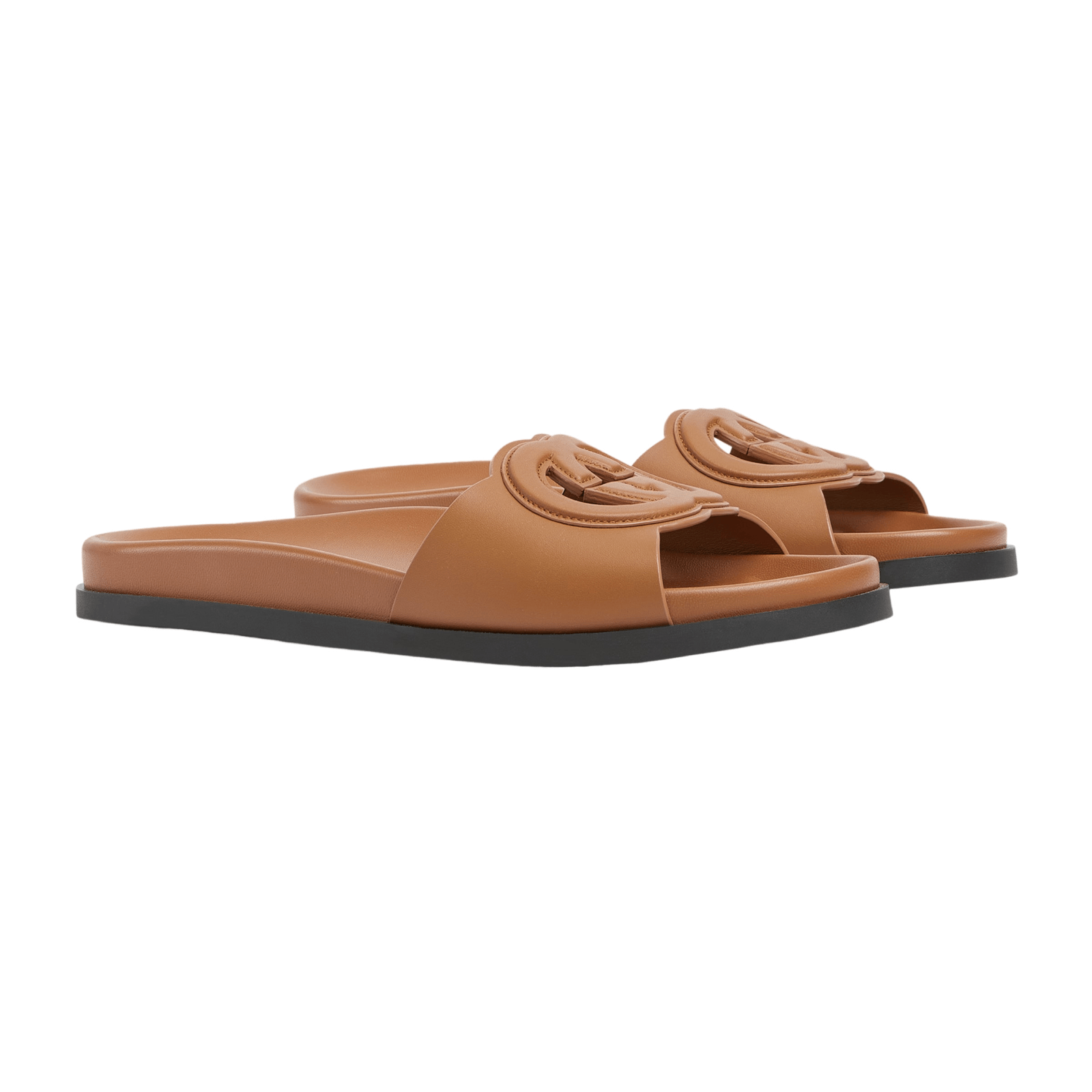 GUCCI Interlocking G Light Brown Leather Sandals New $920