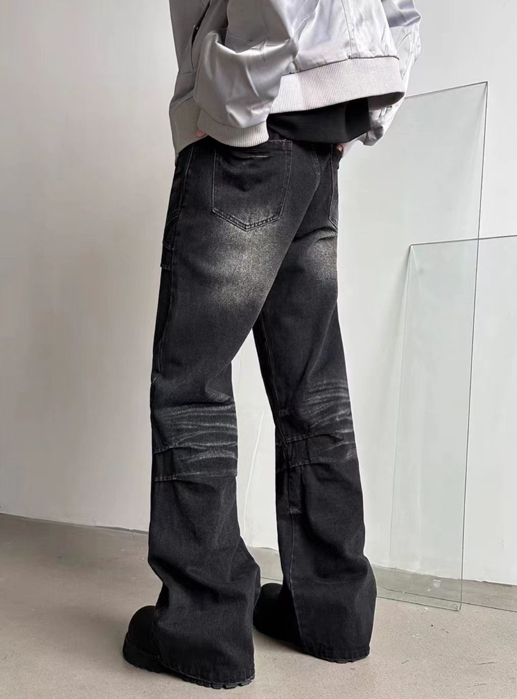 Japanese Brand × Jean Street vintage washed black cracked wide leg jeans Size US 32 / EU 48 - 4 Thumbnail