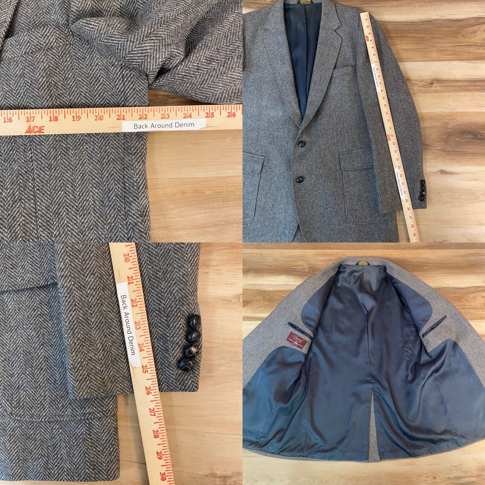Haggar VINTAGE Haggar Imperial Herringbone Blazer Mens 46L Wool Tweed Wool Sport Coat Gray Blazer Long Button Notch 100% Wool Casual Business Menswear Size 46R - 8 Thumbnail