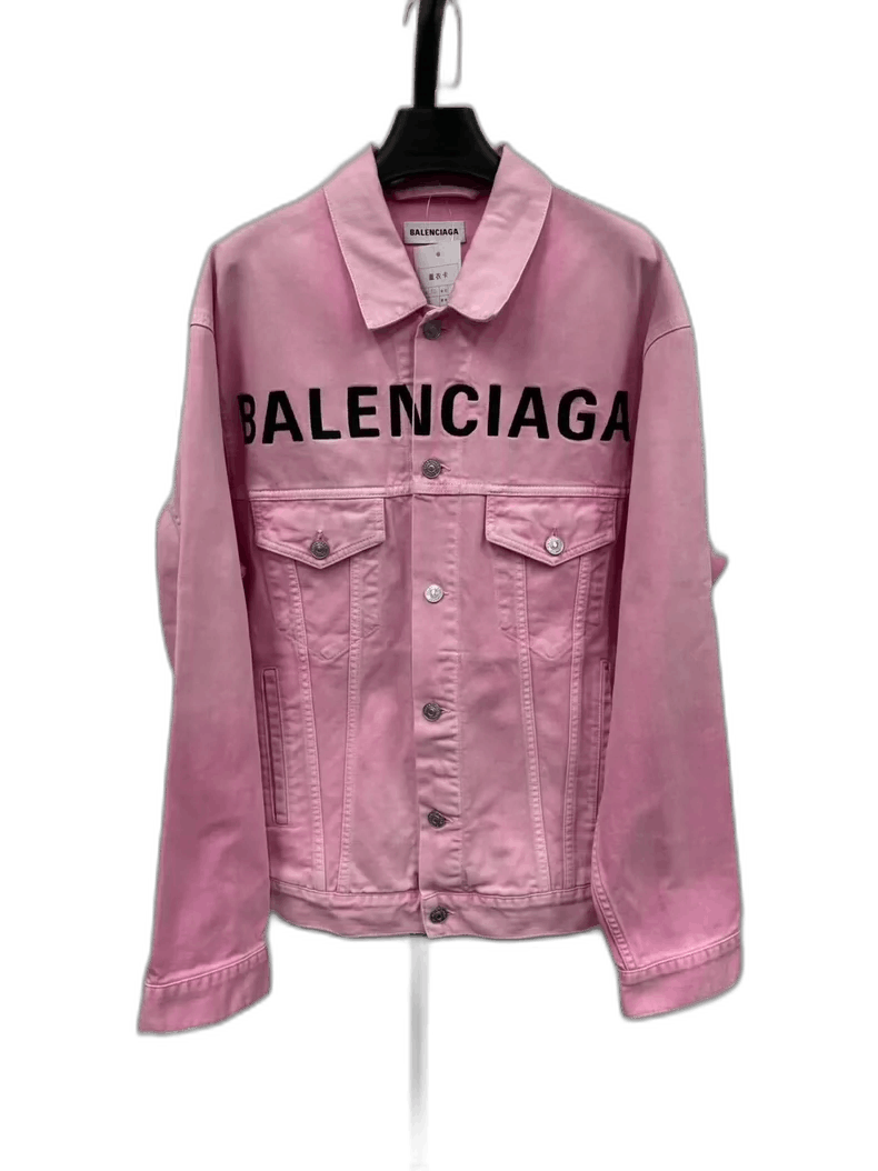Balenciaga Pink Denim Jacket with Logo Print-yf