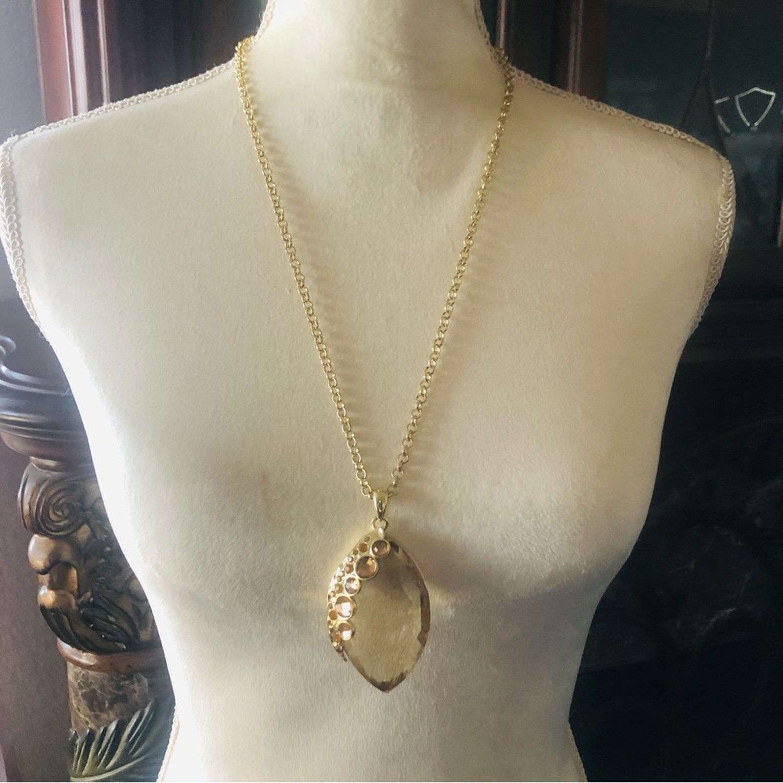 Jewelry Large marquis faceted light brown topaz crystal necklace NWT Size ONE SIZE - 3 Thumbnail