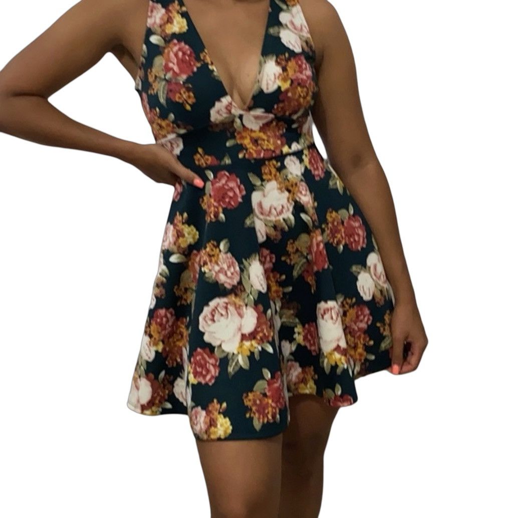 Forever 21 Forever 21 Classic Navy Floral Print Sleeveless Dress Size L / US 10 / IT 46 - 10 Thumbnail