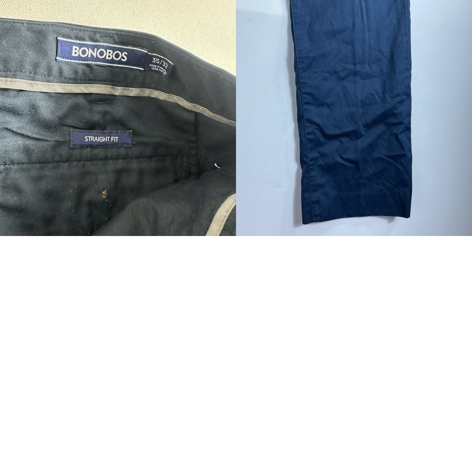 Bonobos Bonobos Pants Mens 35 35x32 Navy Chino Slacks Monday Flat Front Straight Fit Size US 35 - 8 Thumbnail