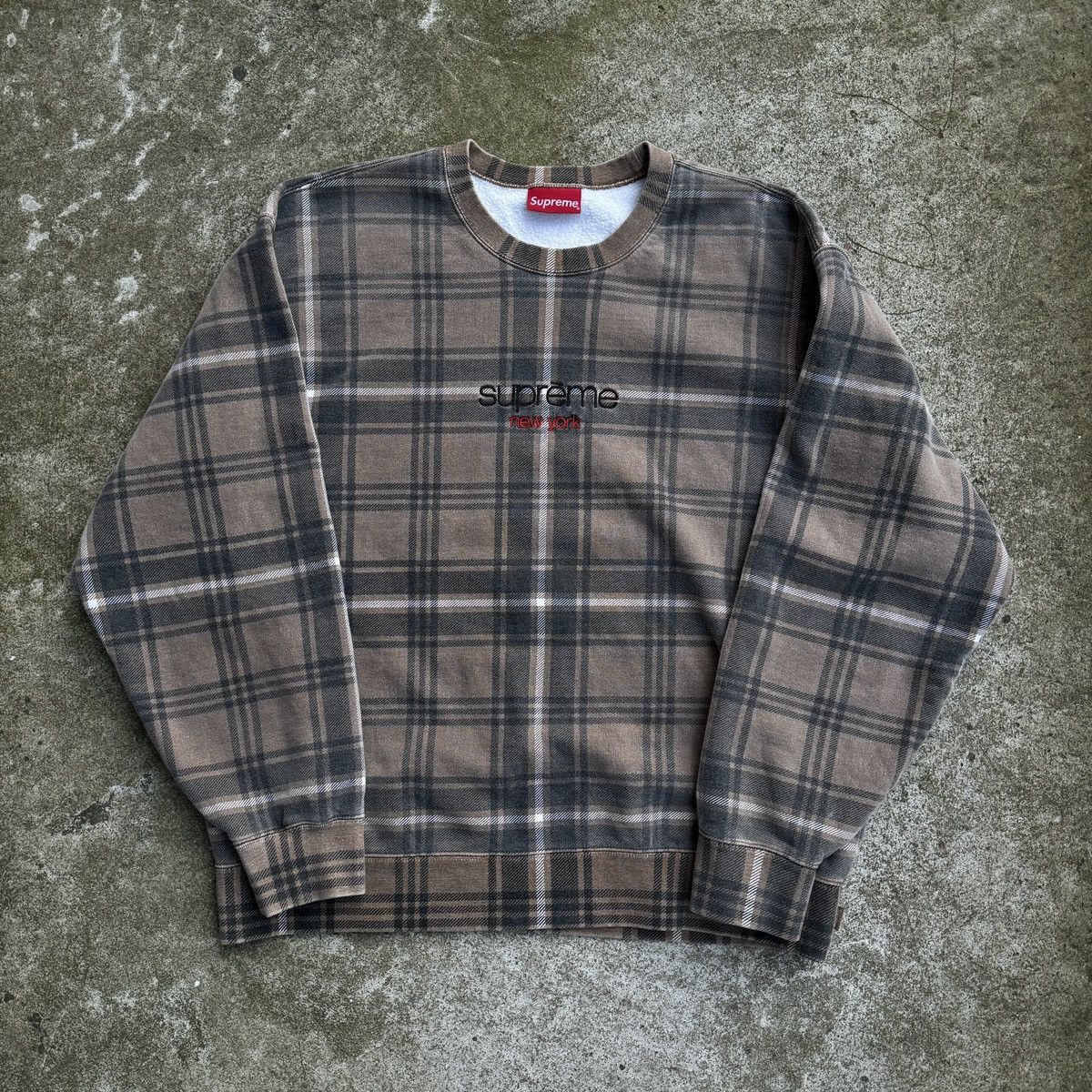 Streetwear × Supreme SUPREME SS21 BROWN PLAID CREWNECK L