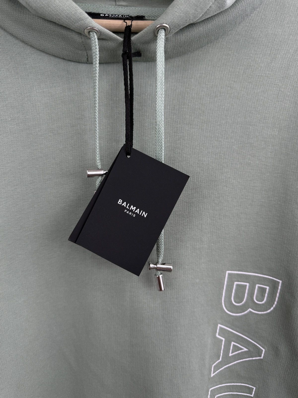 Balmain 🇫🇷 ❗️NEW Balmain Paris Logo-Embossed Green Terry Hoodie Size US L / EU 52-54 / 3 - 9 Thumbnail