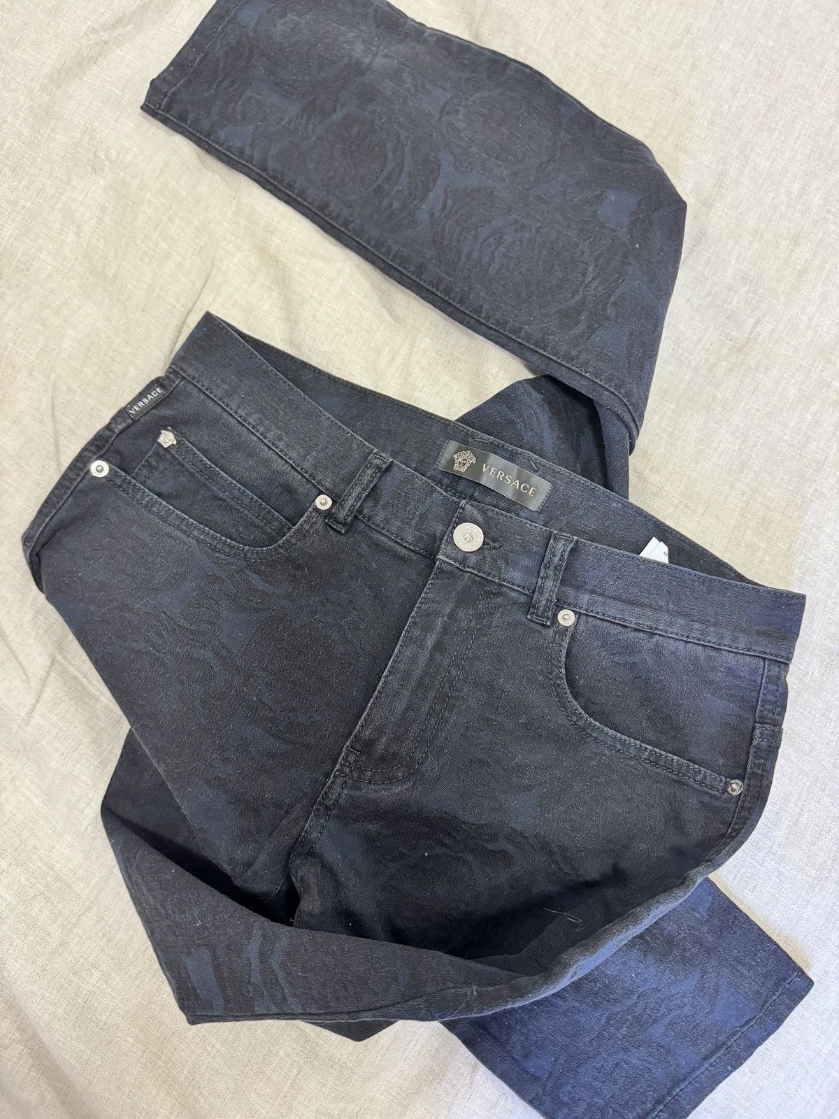 Versace Baroque Jeans Cody Fit Dark Navy blue Medusa Print Slim Size US 31 - 20 Thumbnail