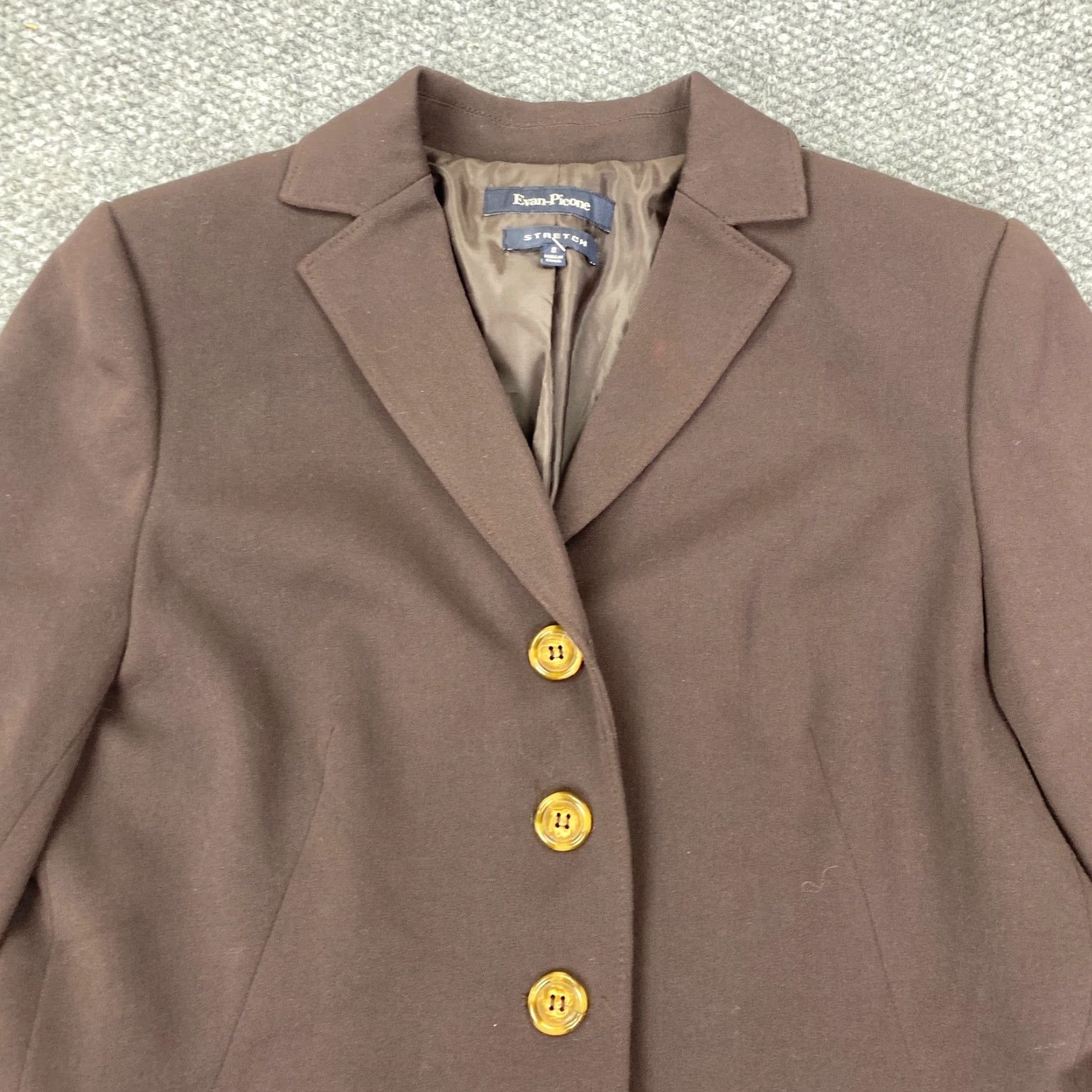 Evan Picone Evan-Picone Womens Blazer Jacket Size 8 Brown Lined Pockets Button Up Stretch Classic Short Coat/ Jacket/ Blazer Women Brown 8 Size M / US 6-8 / IT 42-44 - 2 Thumbnail