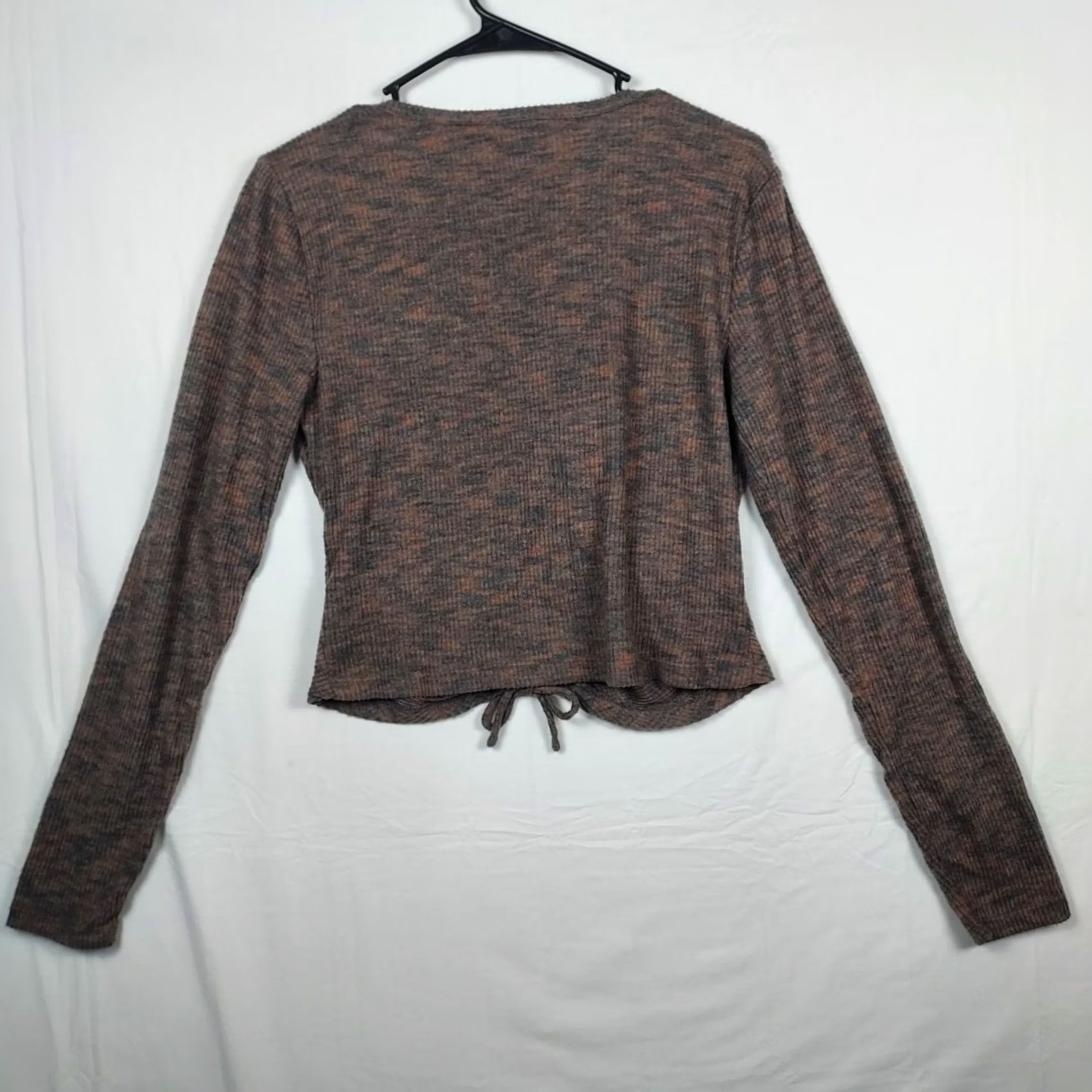 Vintage Wild Fable Ruched Ribbed Long Sleeve Top Brown M Womens Cropped Knit Stretch Pullover Casual/NWOT Size M / US 6-8 / IT 42-44 - 3 Thumbnail