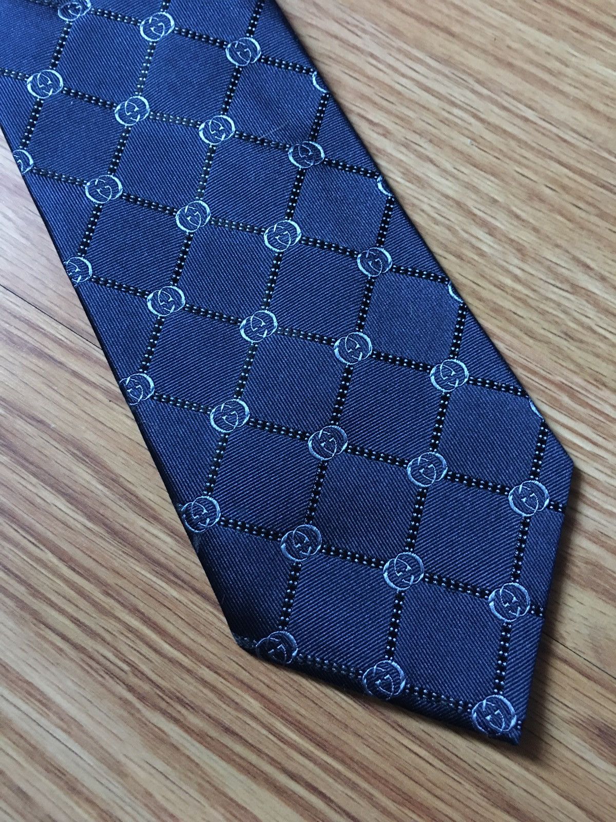 Gucci GUCCI New Mens Tie Dark Blue Monogrammed Logo GG Silk Size ONE SIZE - 5 Thumbnail