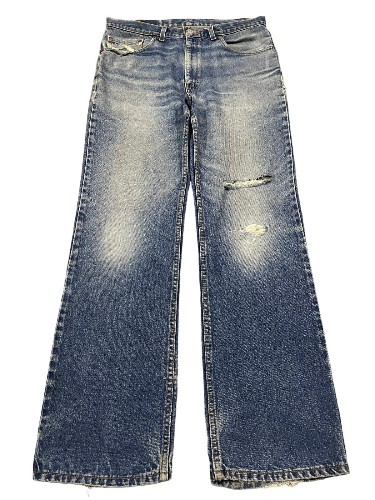 Levi's Vintage 70s Levis 517 Bootcut Blue Wash Distress Jeans Size US 34 / EU 50 - 1 Thumbnail