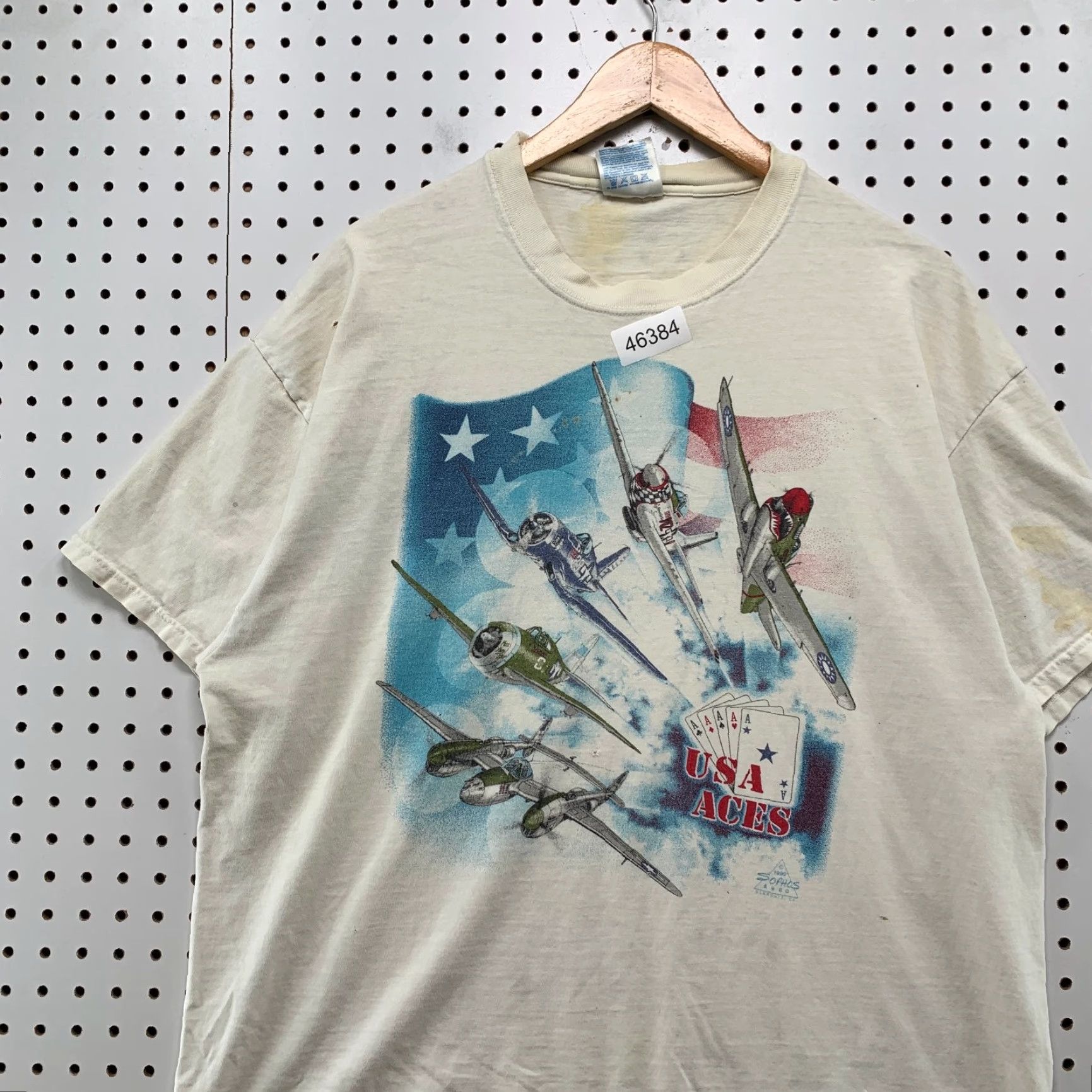 Hanes VINTAGE Hanes T-Shirt Mens XL White 90s Military Airplane Sophos USA Aces Flag Shirt Size US XL / EU 56 / 4 - 4 Thumbnail