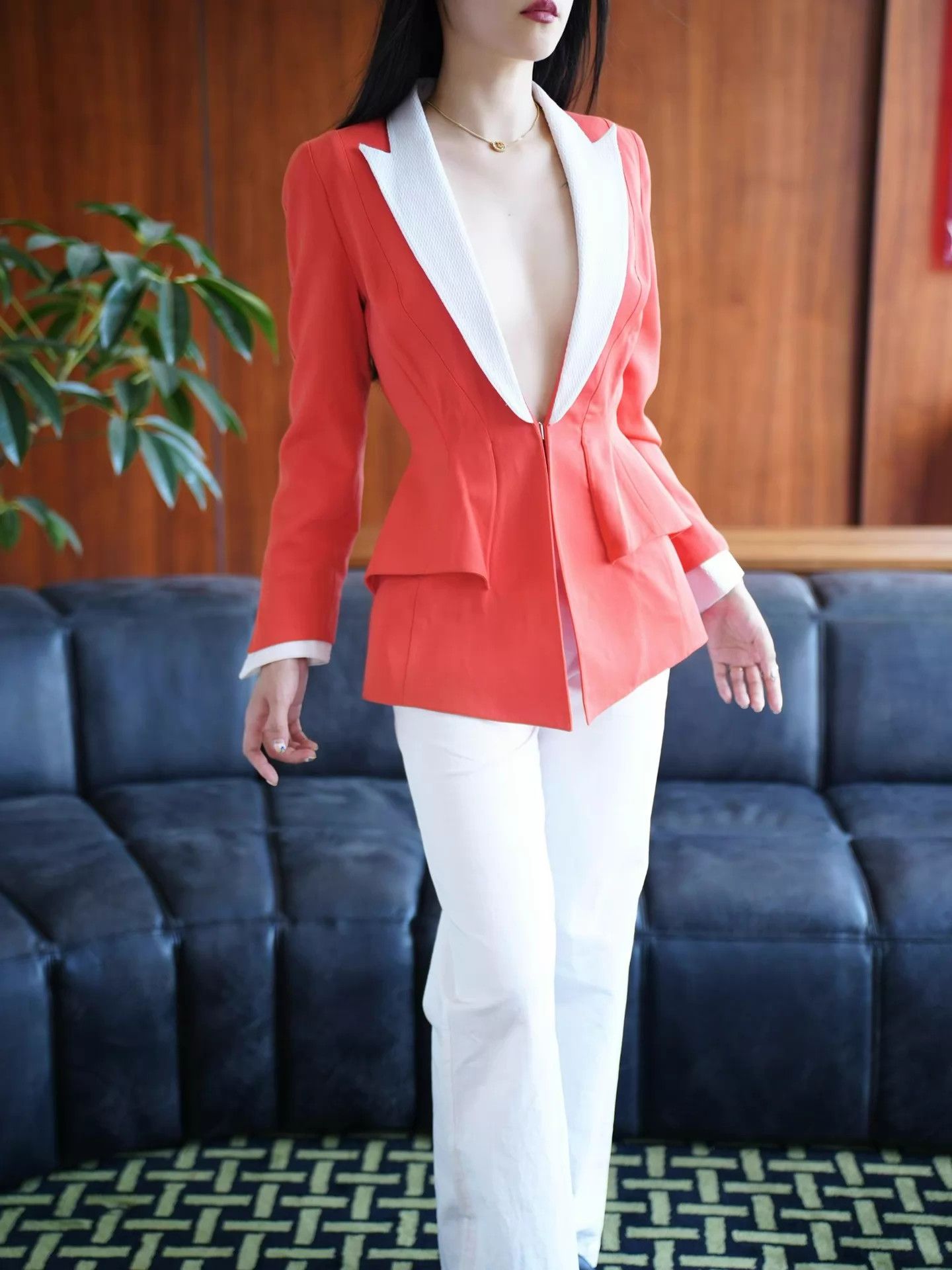 Thierry Mugler Thierry Mugler Vntg Orange-White Color-Blocked Blazer Size M / US 6-8 / IT 42-44 - 6 Thumbnail