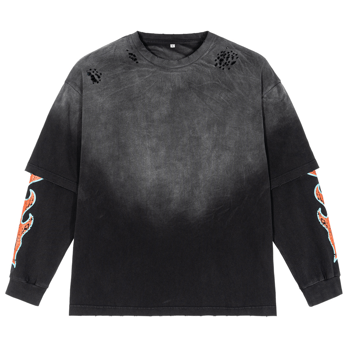Vintage Fire Flame Print Graphic Bleached Long Sleeve T Shirt Size US XL / EU 56 / 4 - 3 Thumbnail