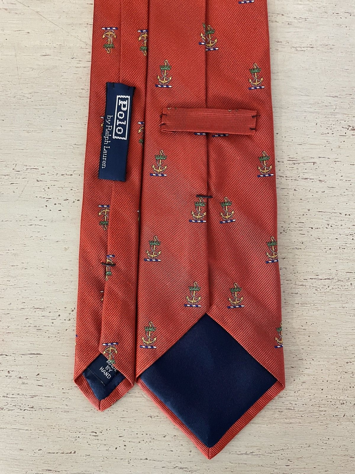 Polo Ralph Lauren × Vintage Spaced Anchors Print Jacquard Silk Tie Size ONE SIZE - 1 Thumbnail