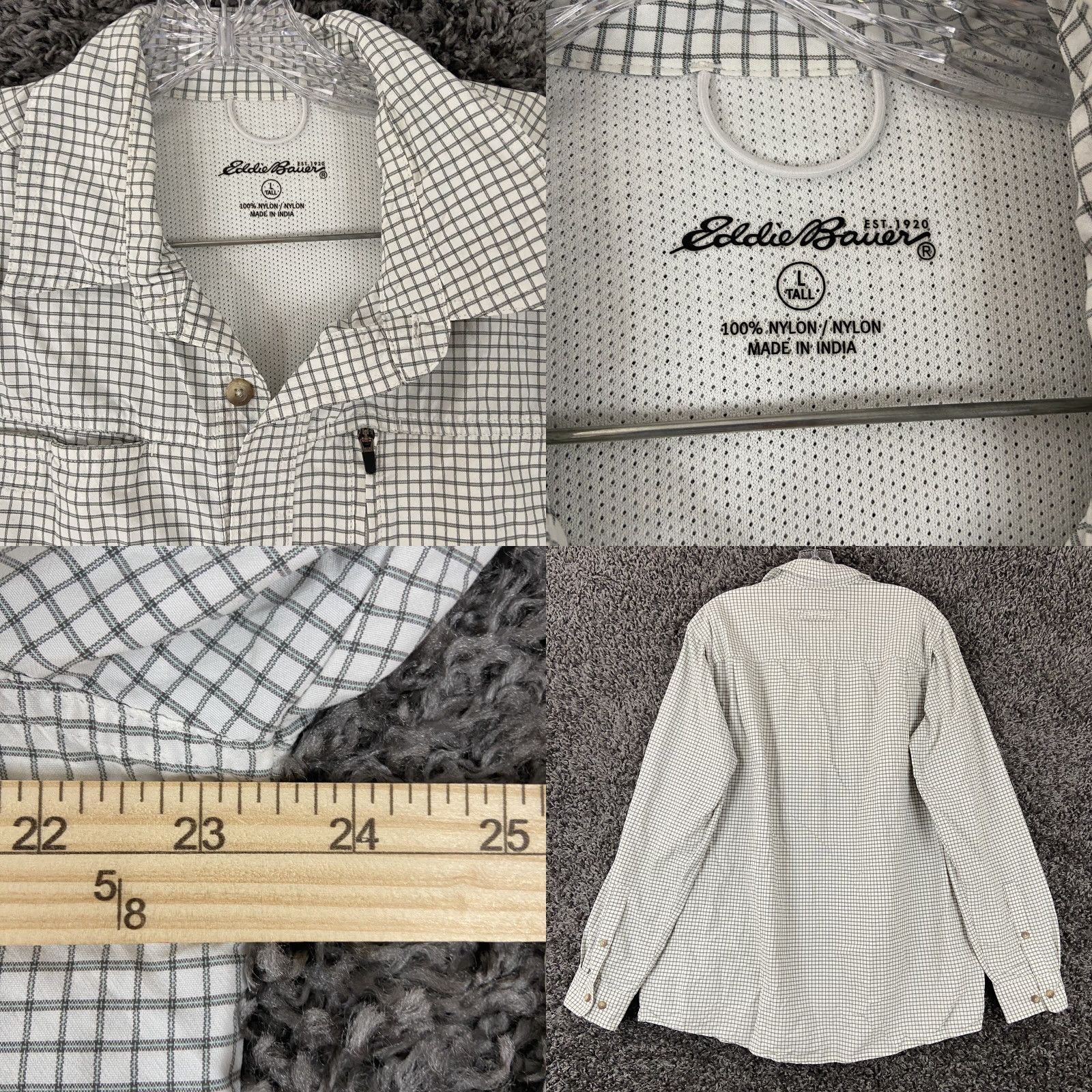 Eddie Bauer Eddie Bauer Button-Up Shirt L Tall Men Outdoors Plaid Long Sleeve White Green Multicolor Pockets All Seasons Casual Travel Mens Size US L / EU 52-54 / 3 - 8 Thumbnail