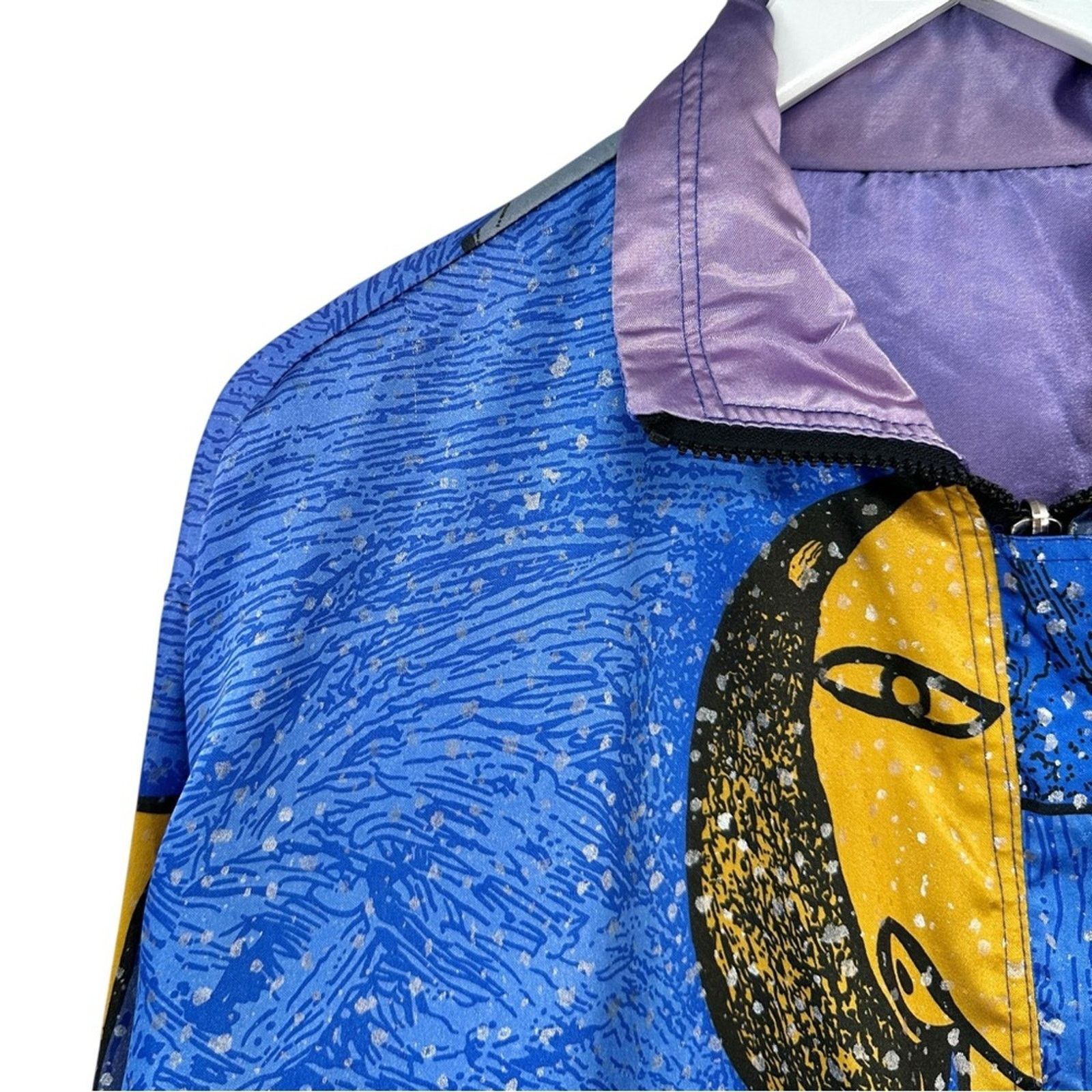 Vintage RARE Vintage Blue Purple Picasso Satin Zip Up Light Jacket Size US L / EU 52-54 / 3 - 6 Thumbnail