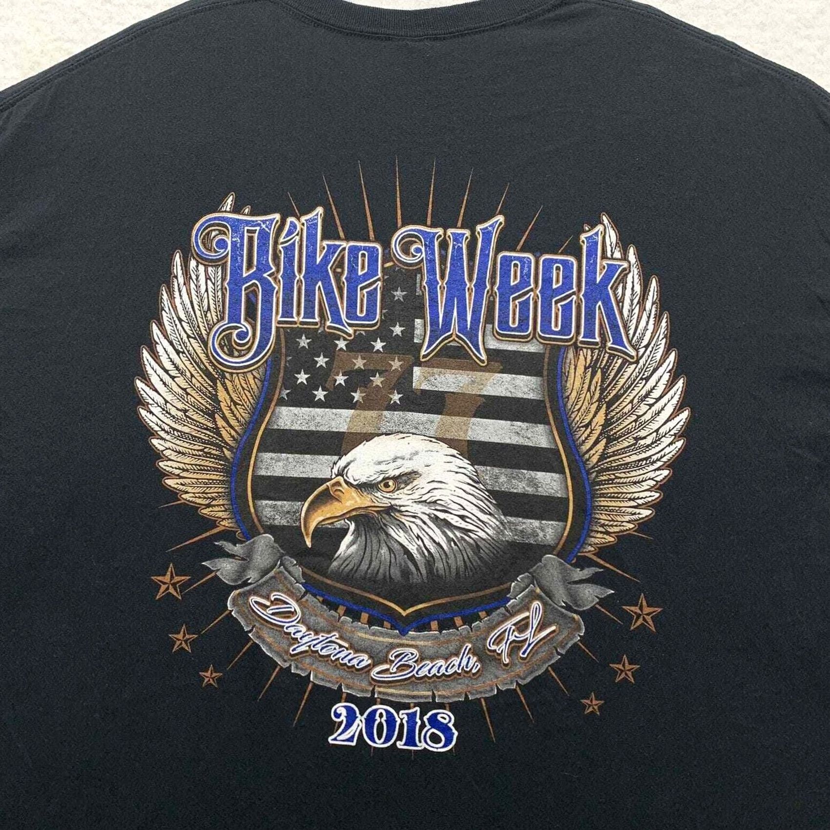 Gildan Daytona Beach Bike Week Graphic T-Shirt Mens 2XL XXL Black Eagle USA Flag 2018 Size US XXL / EU 58 / 5 - 5 Thumbnail