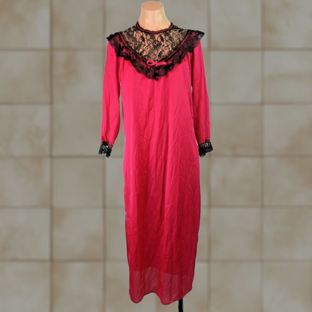 Vintage VINTAGE Jill Andrea of New York NIGHTGOWN Pink NYLON Lace Yolk 80s Size S Womens Size ONE SIZE - 1 Thumbnail