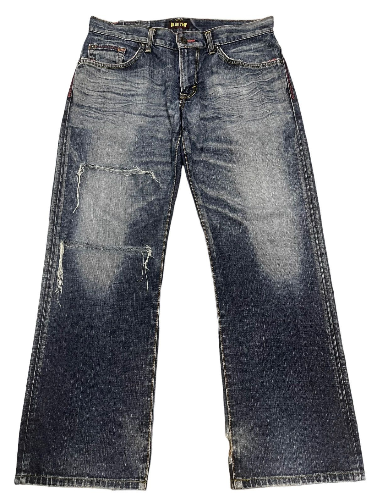 Edwin Vintage Edwin Blue Trip Distressed Style Baggy Jeans | Grailed