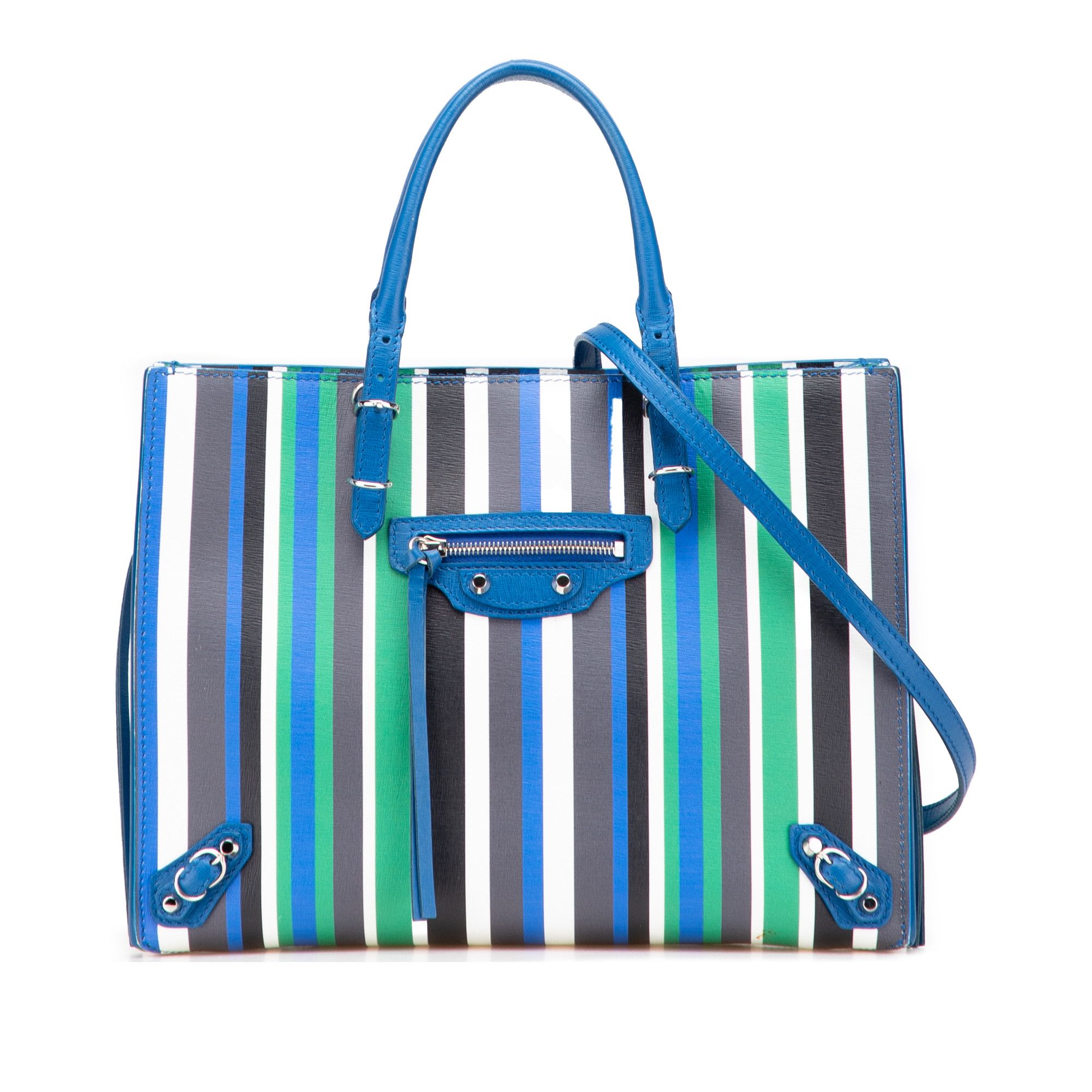 Balenciaga Mini Leather Striped Papier A6 Zip Around Satchel