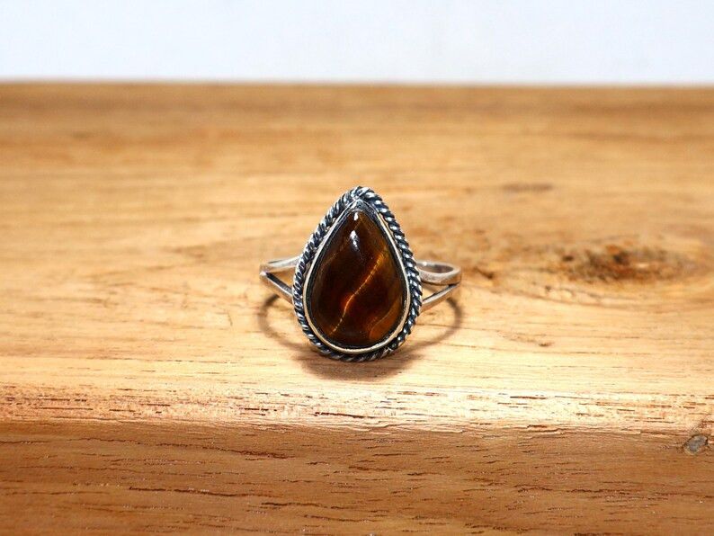 Handmade Sterling Silver Tiger's Eye Ring: Handmade Boho Jewelry Size ONE SIZE - 2 Thumbnail