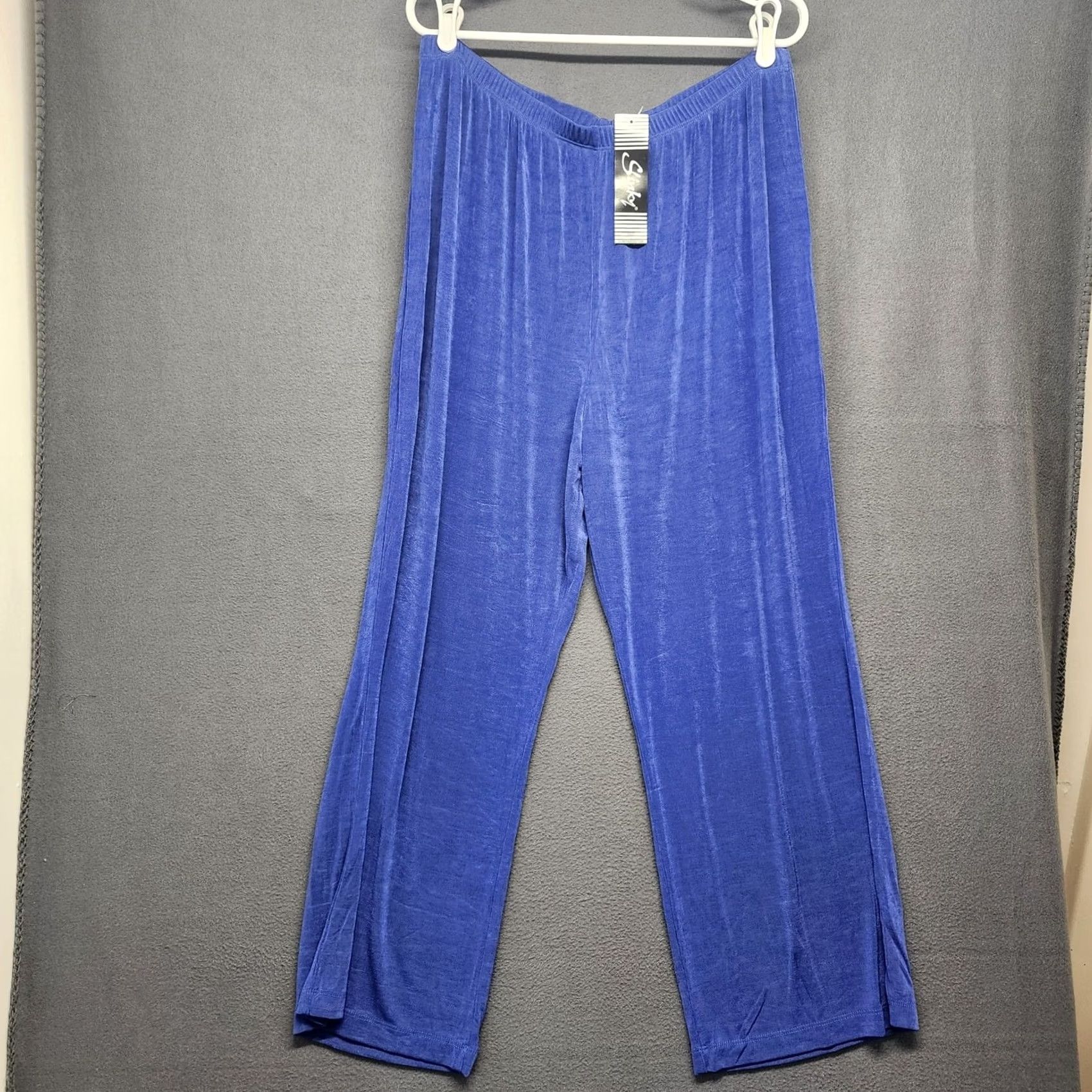 Vintage Slinky Brand Pants Womens P2XL Blue Stretch Knit Lounge Pull On Wide-Leg Ankle Liquid Size 40" / US 18 - 2 Thumbnail