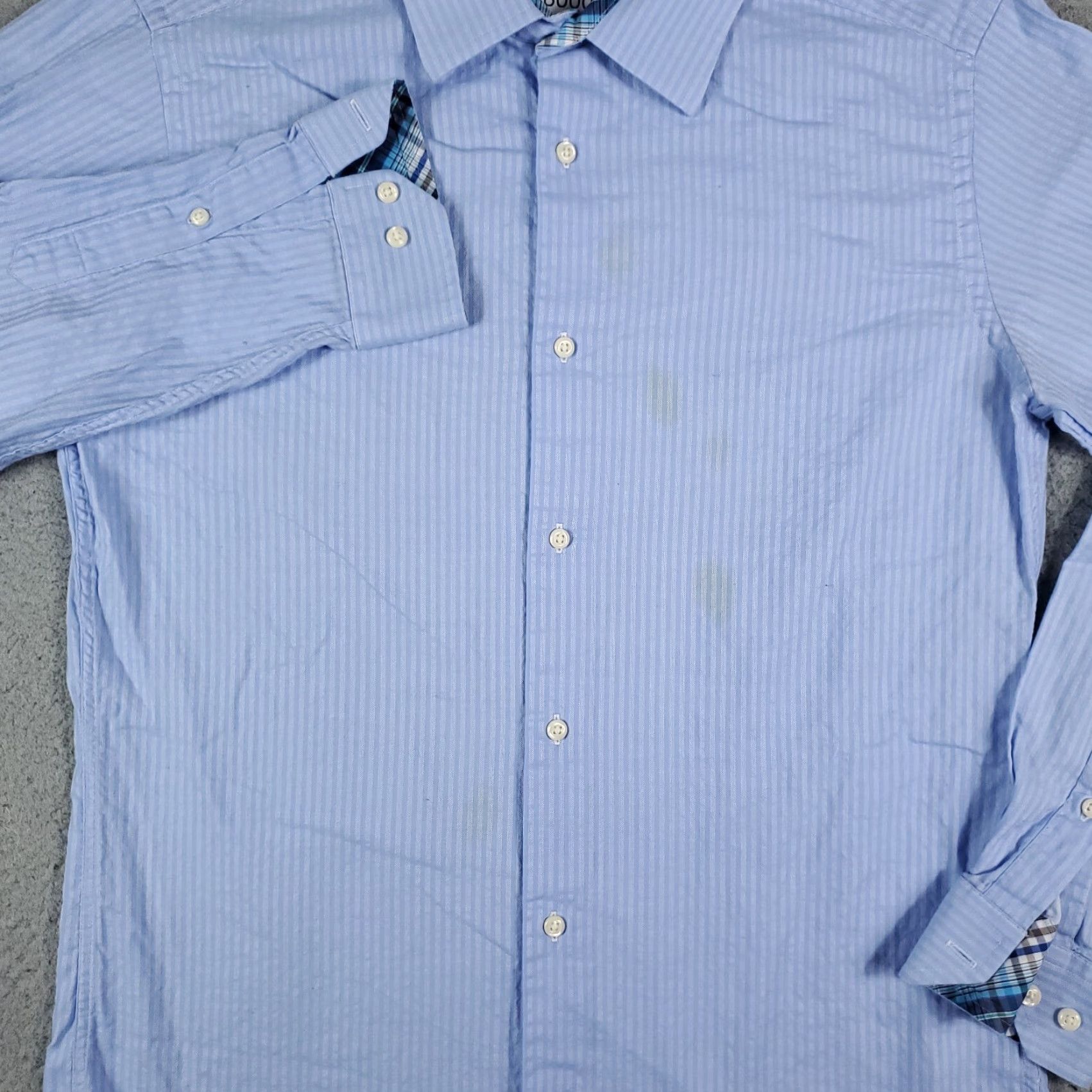 Ben Sherman Ben Sherman Shirt Mens Medium Blue Striped Button-Up Long Sleeve Cotton Stained Size US M / EU 48-50 / 2 - 3 Thumbnail