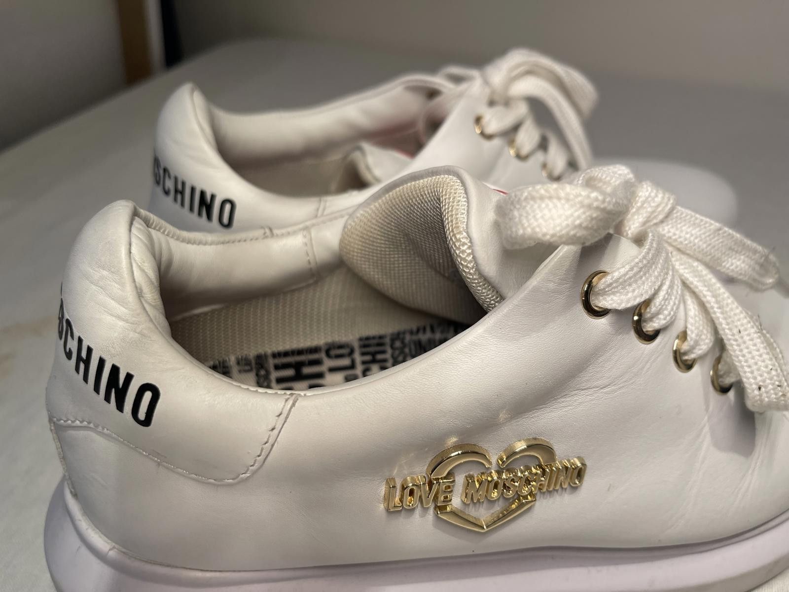 Designer Love Moschino White Sneakers Size US 9 / IT 39 - 4 Thumbnail