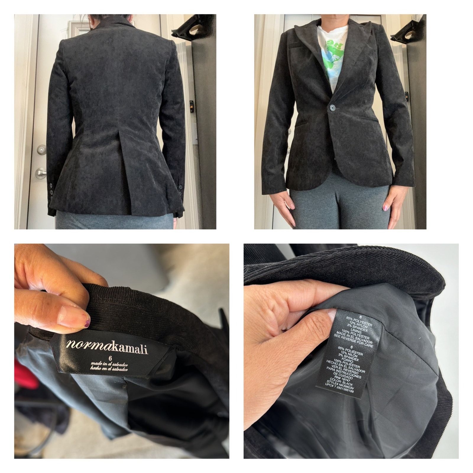 Norma Kamali NORMA KAMALI BLACK SINGLE BREASTED corduroy blazer size xs Size XS / US 0-2 / IT 36-38 - 8 Thumbnail