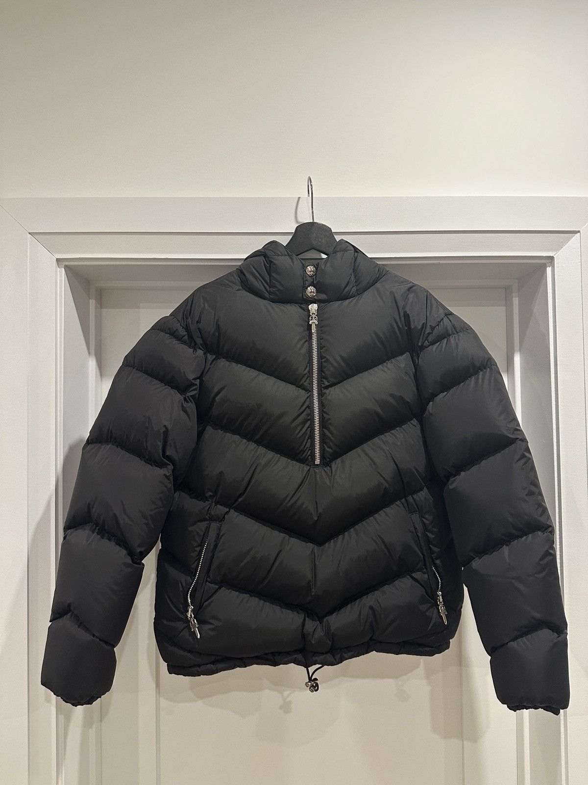 image of Chrome Hearts Black Puffer Anorak Down Jacket, Men's (Size Medium)