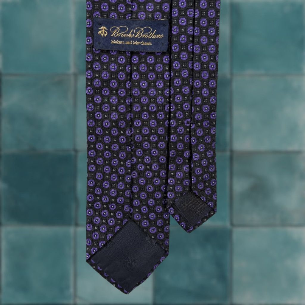 Brooks Brothers Brooks Brothers Tie Necktie Mens Black Purple Geometric 100% Silk Skinny Jacquard Designer Slim Size ONE SIZE - 1 Thumbnail