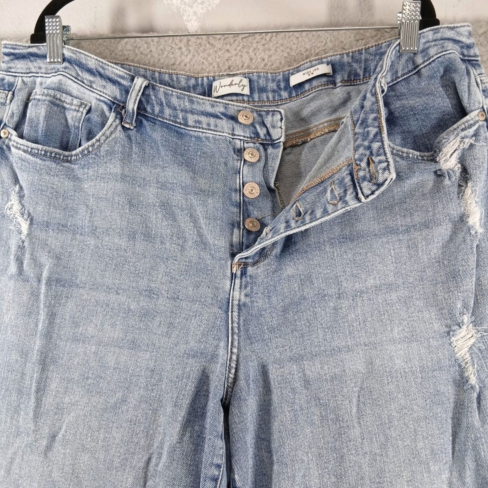 Vintage Wonderly Wide Leg Jeans Light Wash High Rise Distressed Raw Hem 18W Women Size 40" / US 18 - 7 Thumbnail