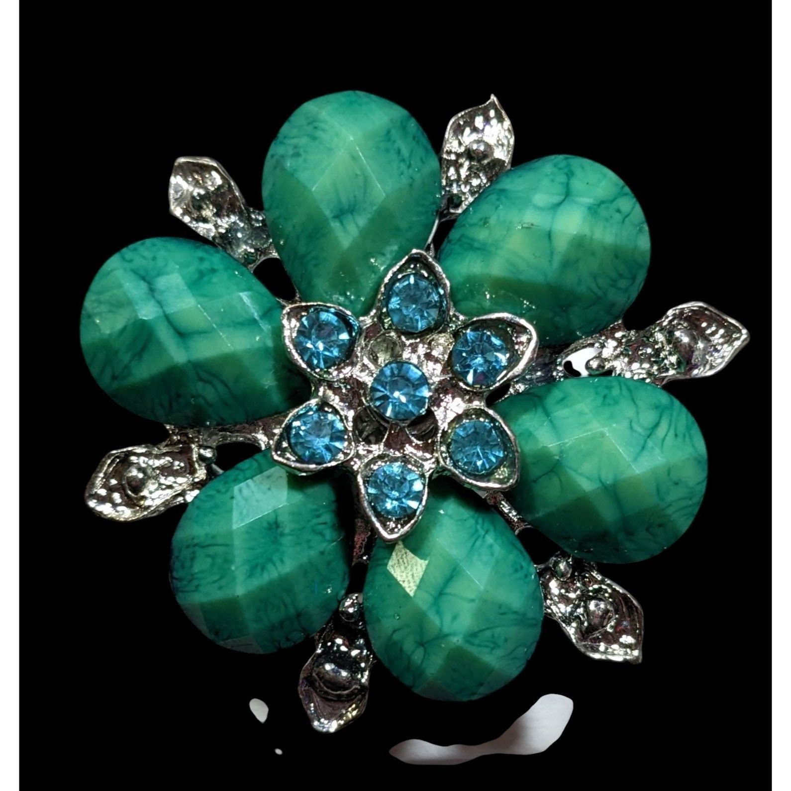 Other Fairycore Floral Glam Green And Silver Tone Adjustable Ring Size ONE SIZE - 1 Thumbnail